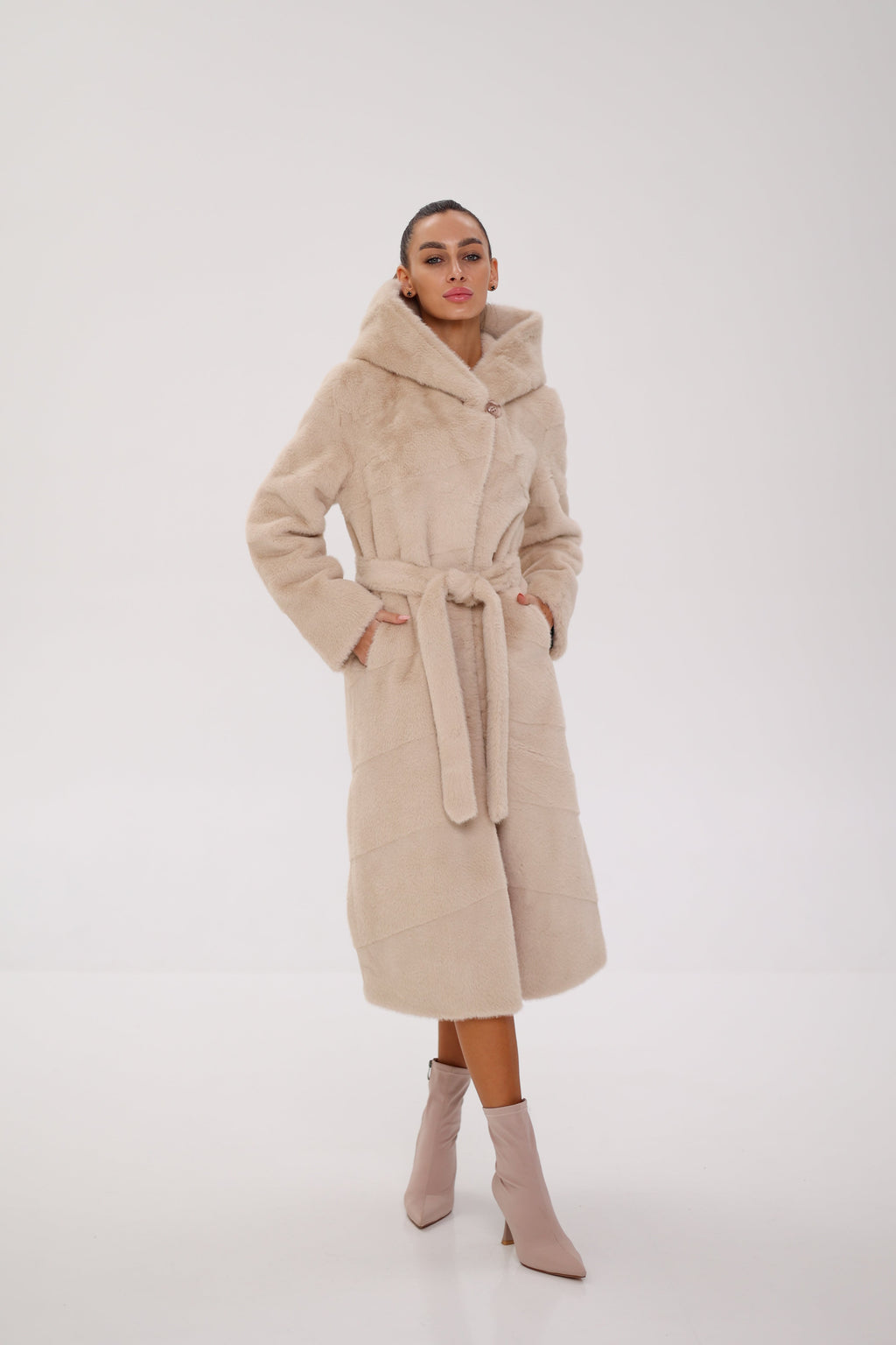 Faux Mink Effect Fur Hooded Coat