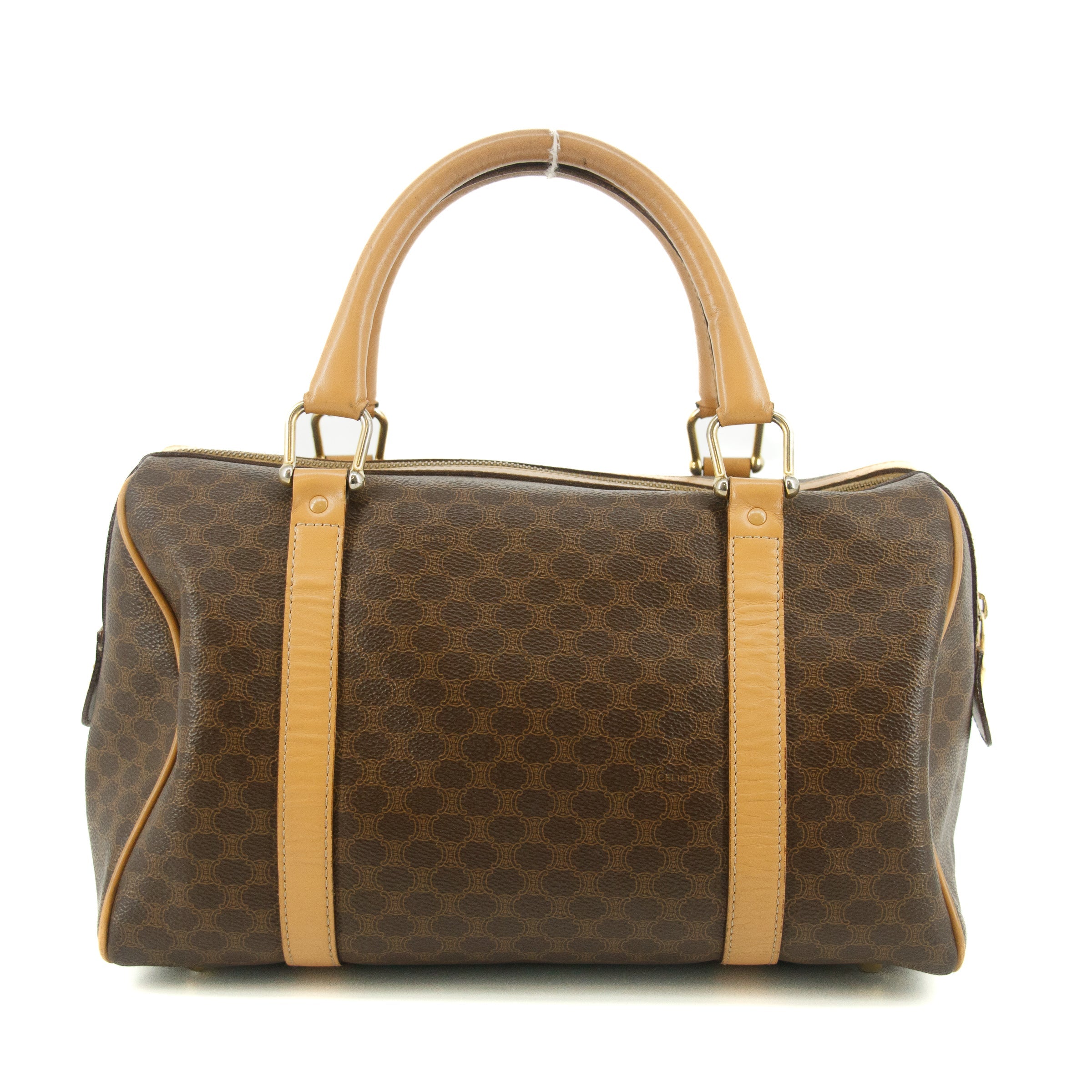 Celine Macadam Triomphe Brown Leather Boston Bag #5382