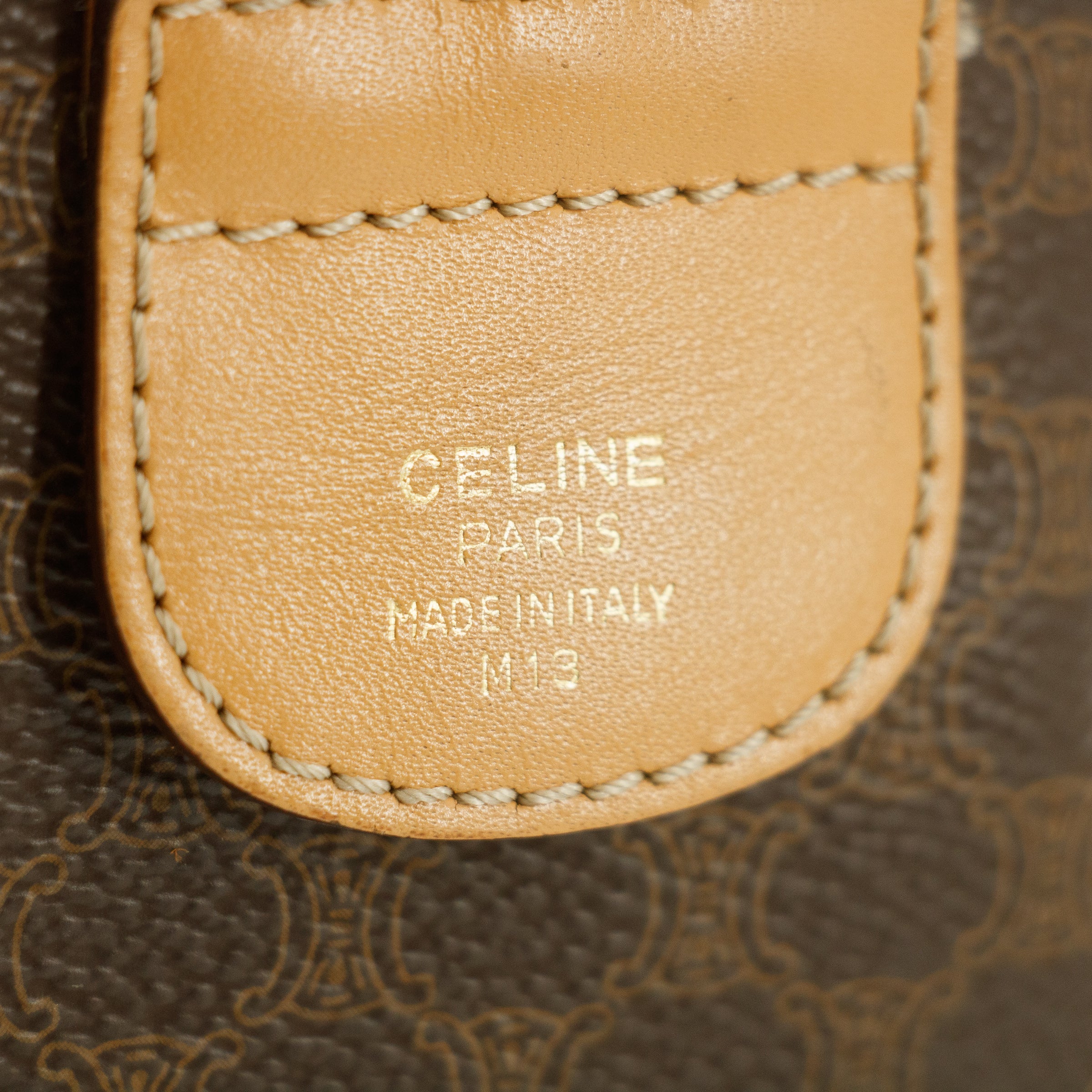 Celine Macadam Triomphe Brown Leather Boston Bag #5382