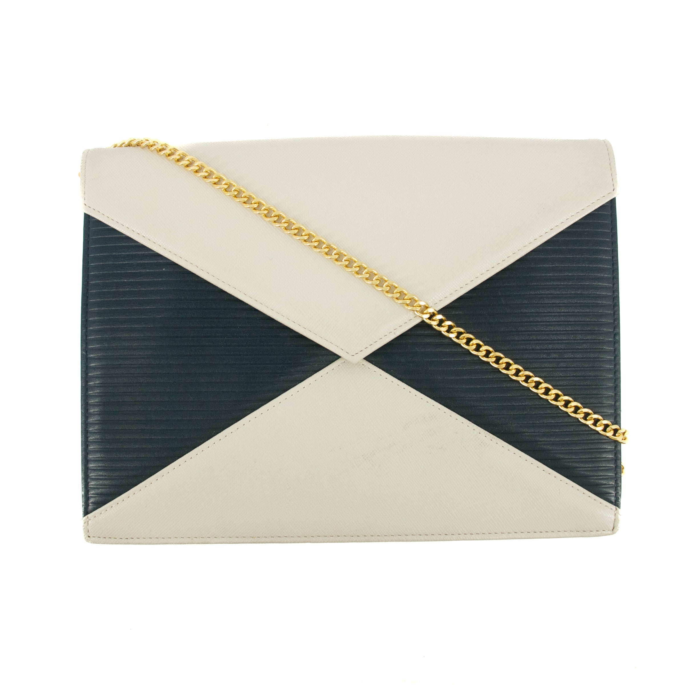 YSL Saint Laurent White x Blue Leather Shoulder Bag #5859