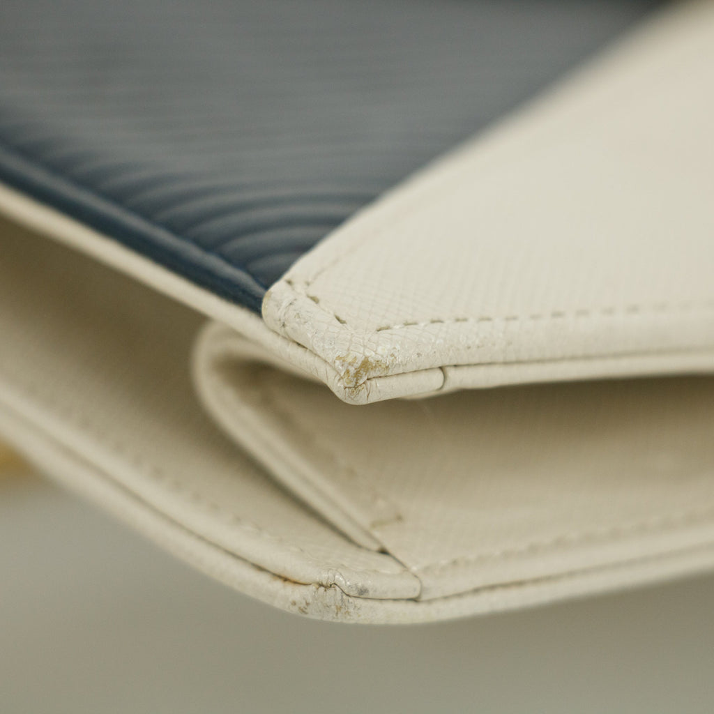 YSL Saint Laurent White x Blue Leather Shoulder Bag #5859