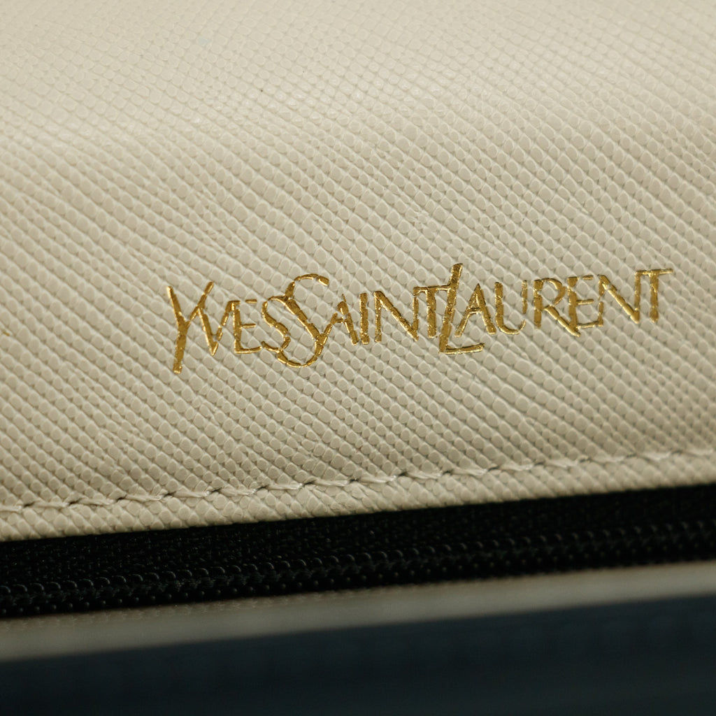 YSL Saint Laurent White x Blue Leather Shoulder Bag #5859