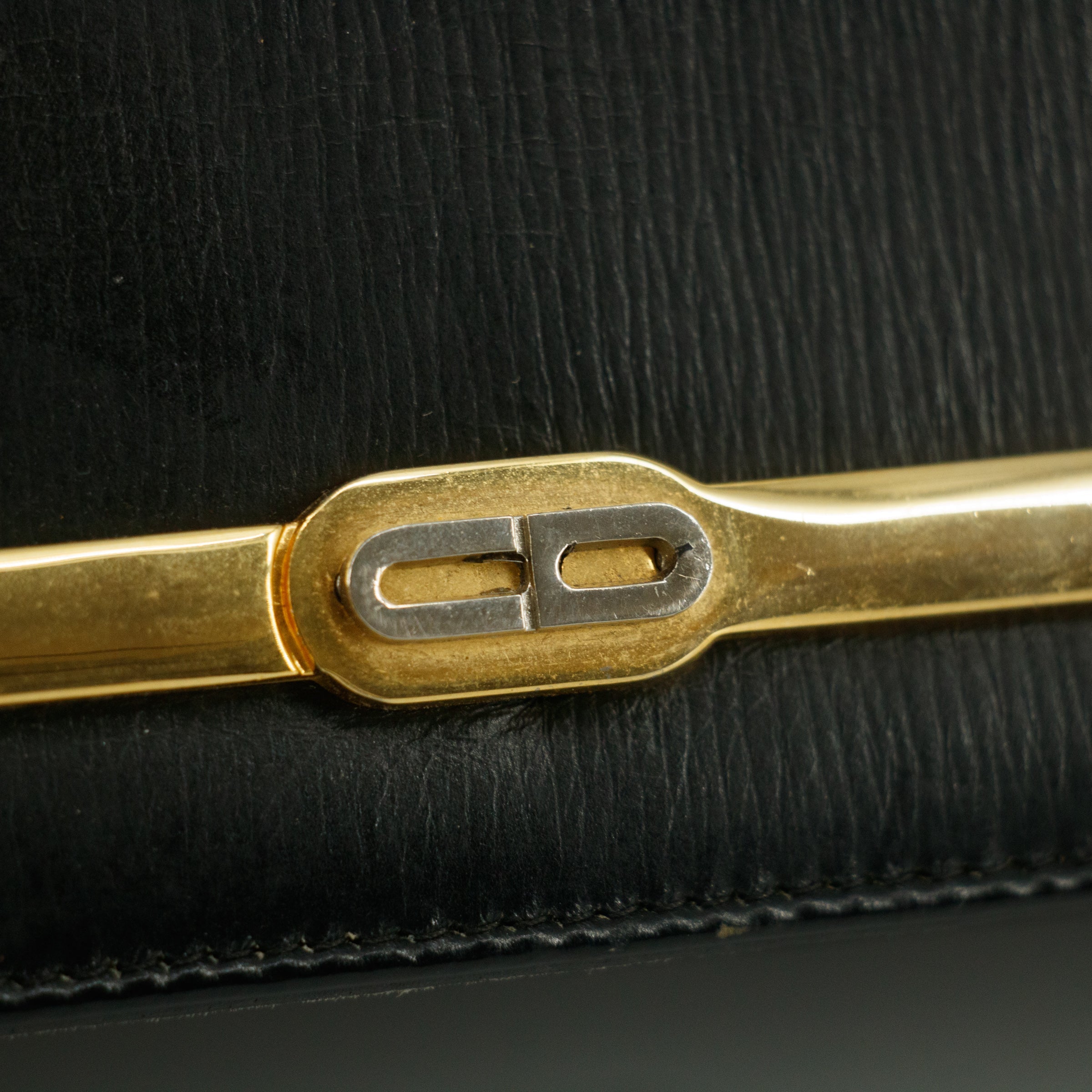 Christan Dior Black Leather Logo Chain Shoulder Bag #5872