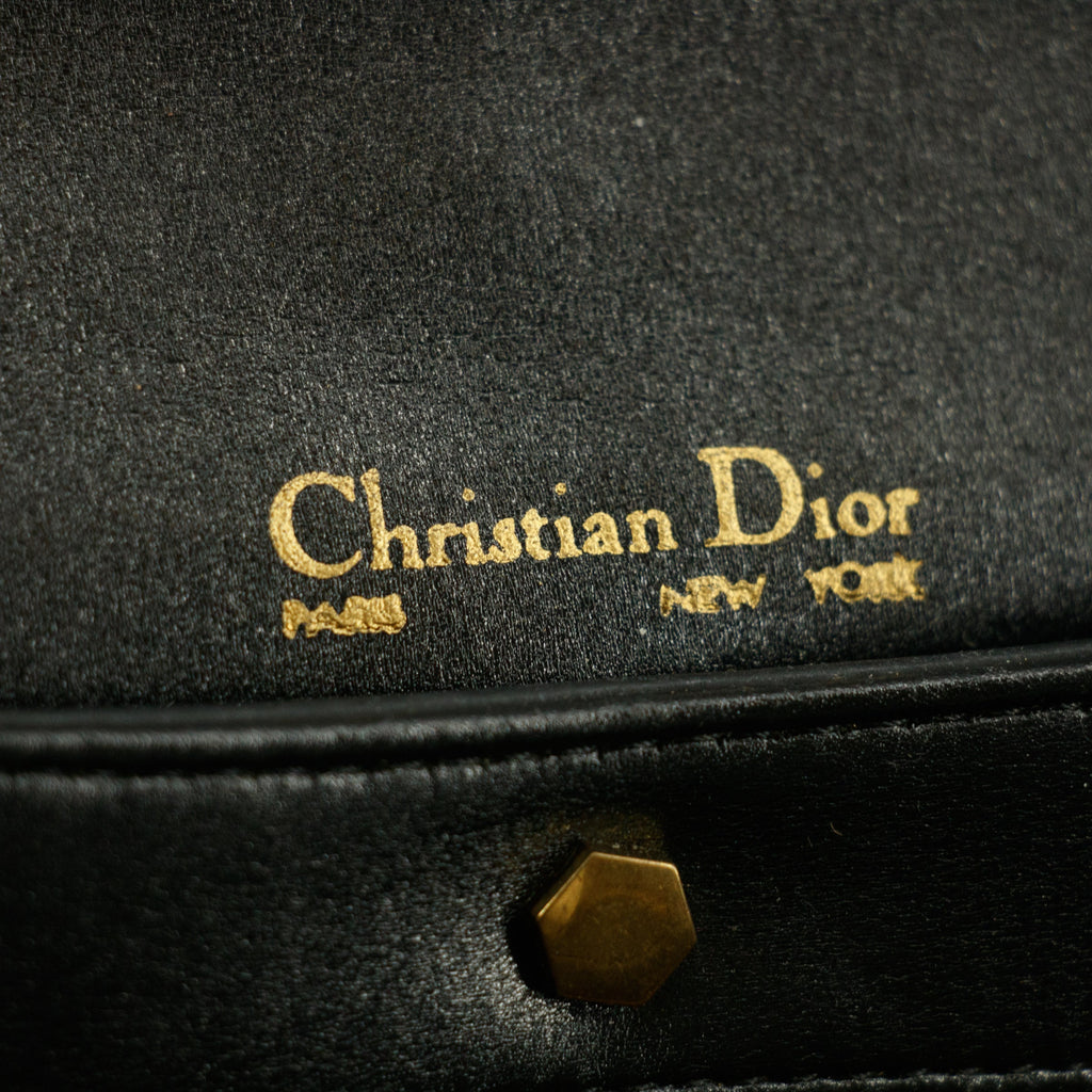 Christan Dior Black Leather Logo Chain Shoulder Bag #5872