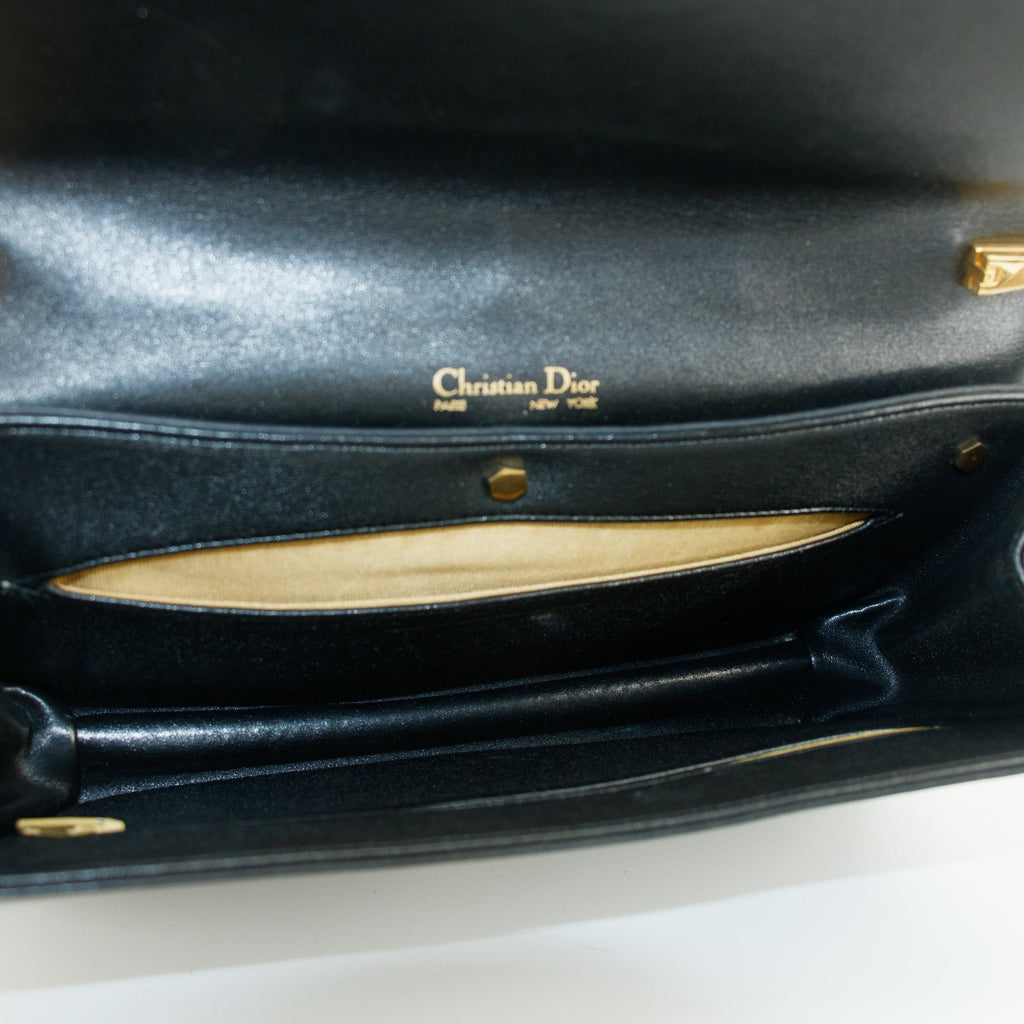 Christan Dior Black Leather Logo Chain Shoulder Bag #5872