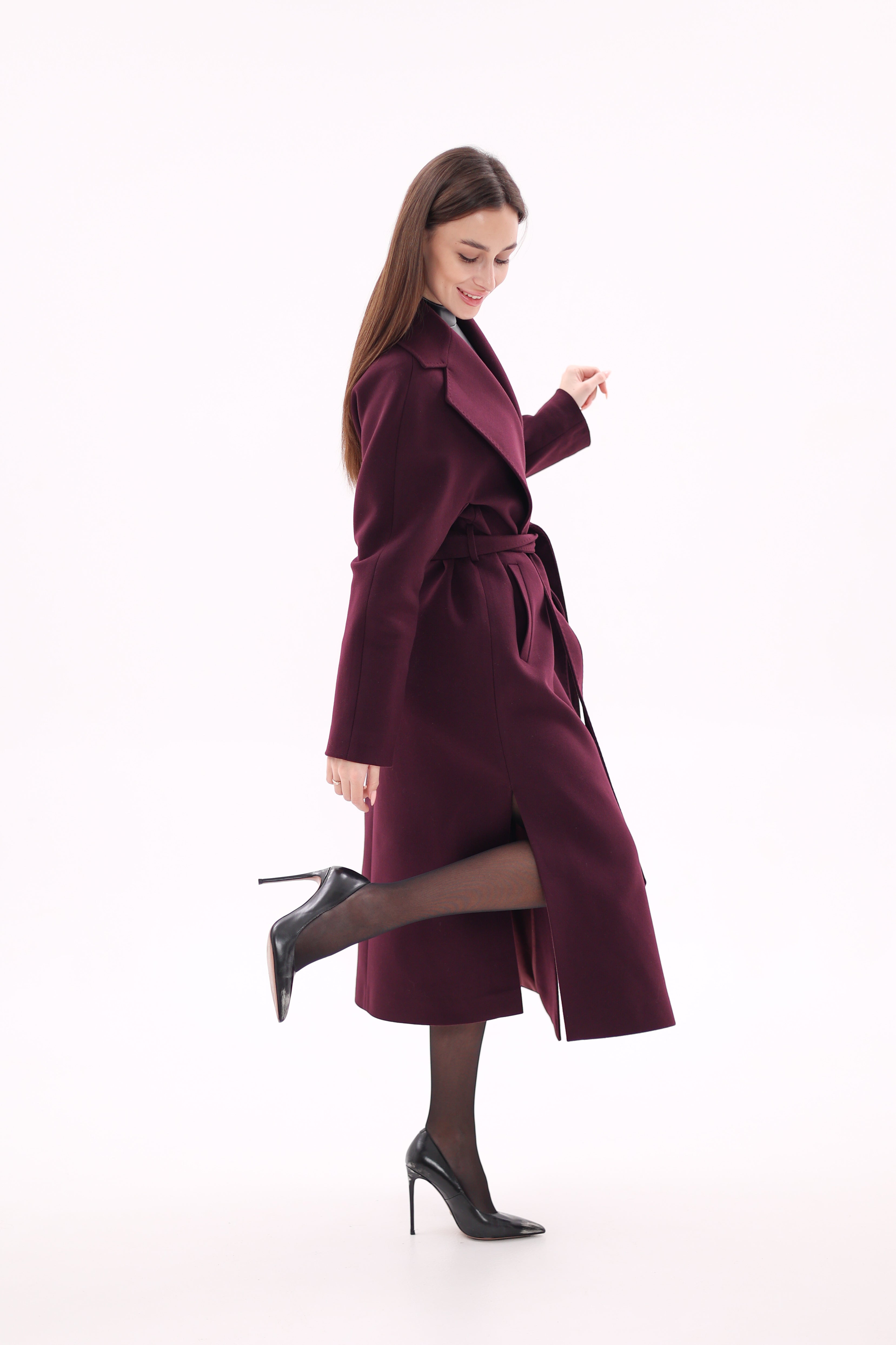 Cambridge Comfort Wraparound Wool Cashmere Coat in Royal Burgundy