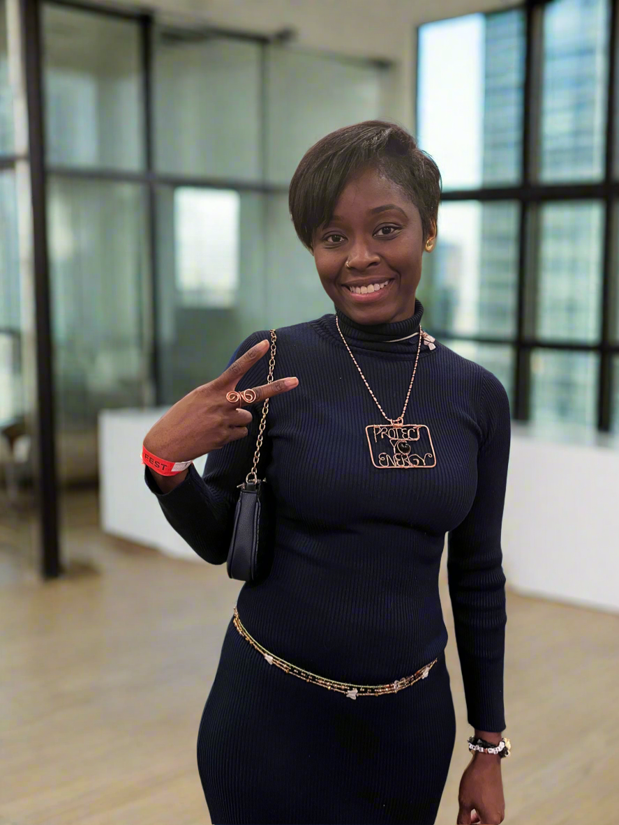 Custom .999 Copper Wire Wrapped Protect Yo Energy Square Name Necklace