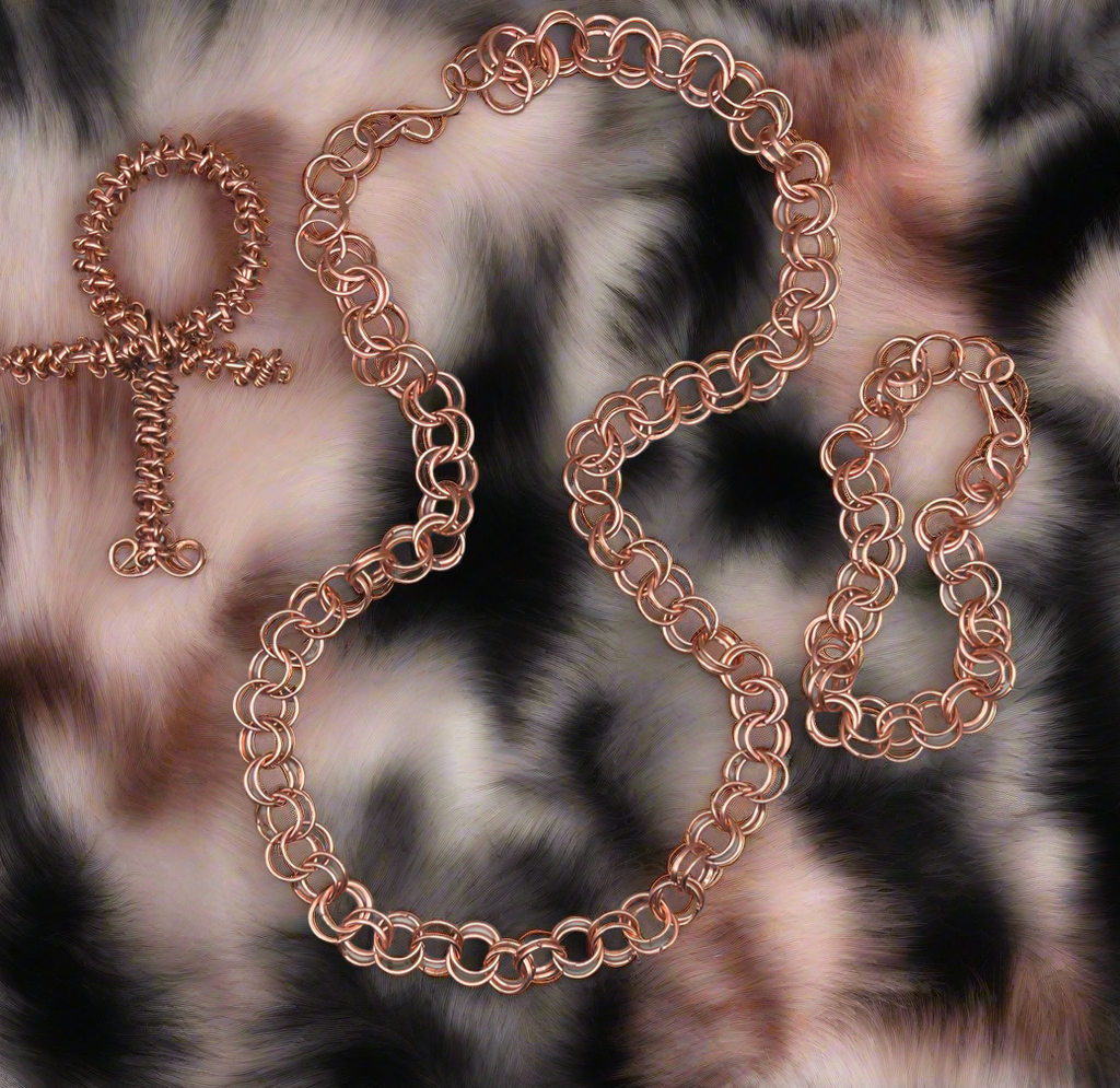 Copper Ankh And 2s Link Chain W/ Bracelet Set