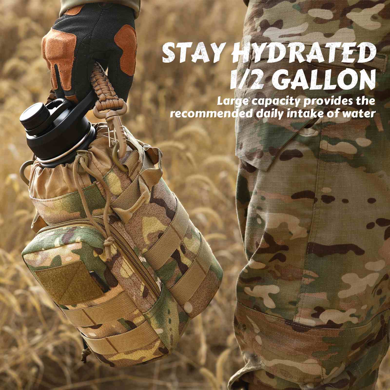 Votagoo 64Oz Half Gallon Stainless Steel Insulated Tactical Water Bottle with Metal Military Water Bottle Tactical Carrier Bag