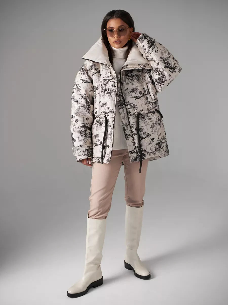 Monochrome Jacquard Down Fill Coat