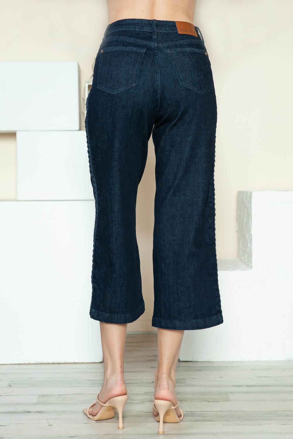 Judy Blue Full Size Side Seam Braid Detail Crop Wide Leg Women Jeans