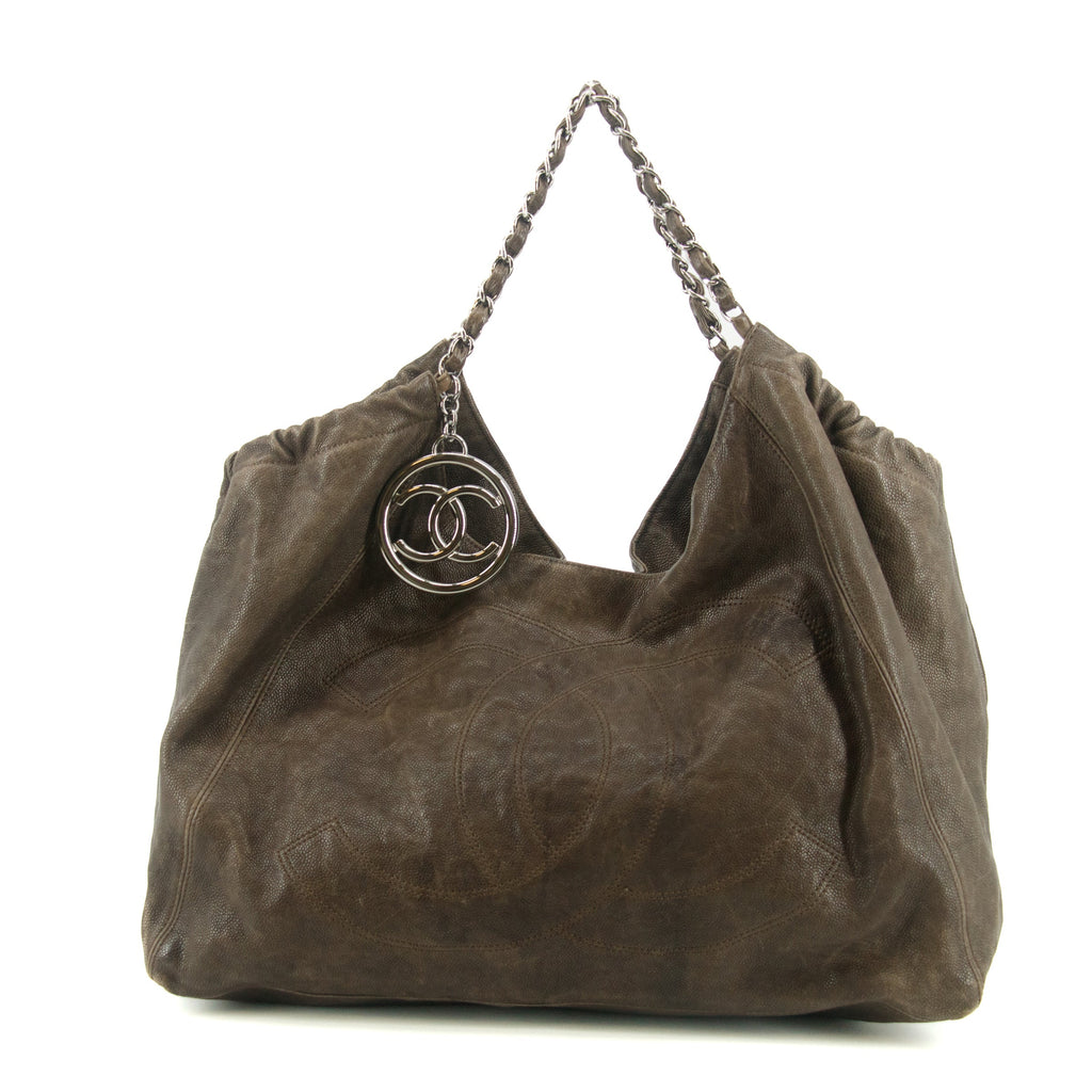 Chanel Brown Caviar Skin CC Chain Shoulder Bag Large #6045