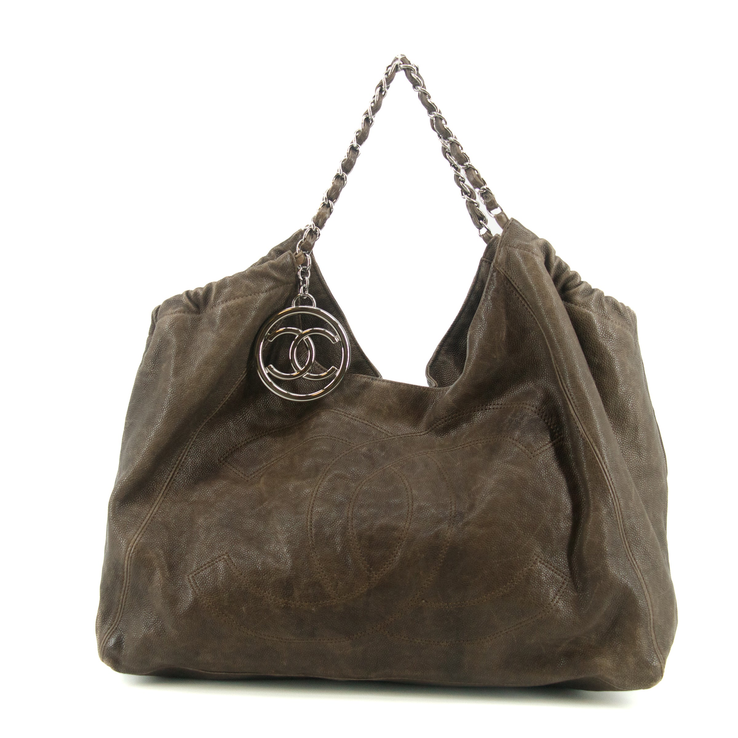 Chanel Brown Caviar Skin CC Chain Shoulder Bag Large #6045