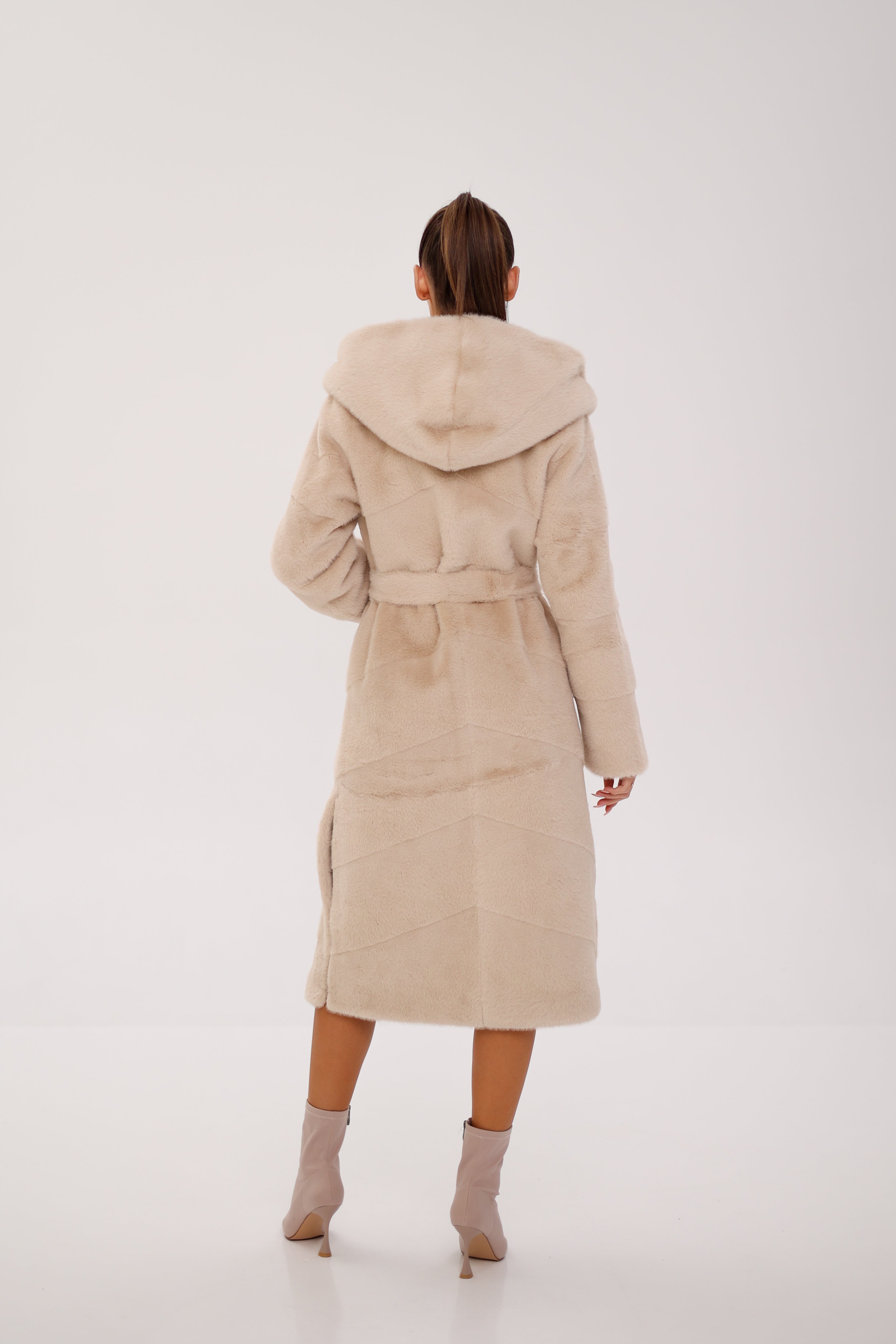 Faux Mink Effect Fur Hooded Coat