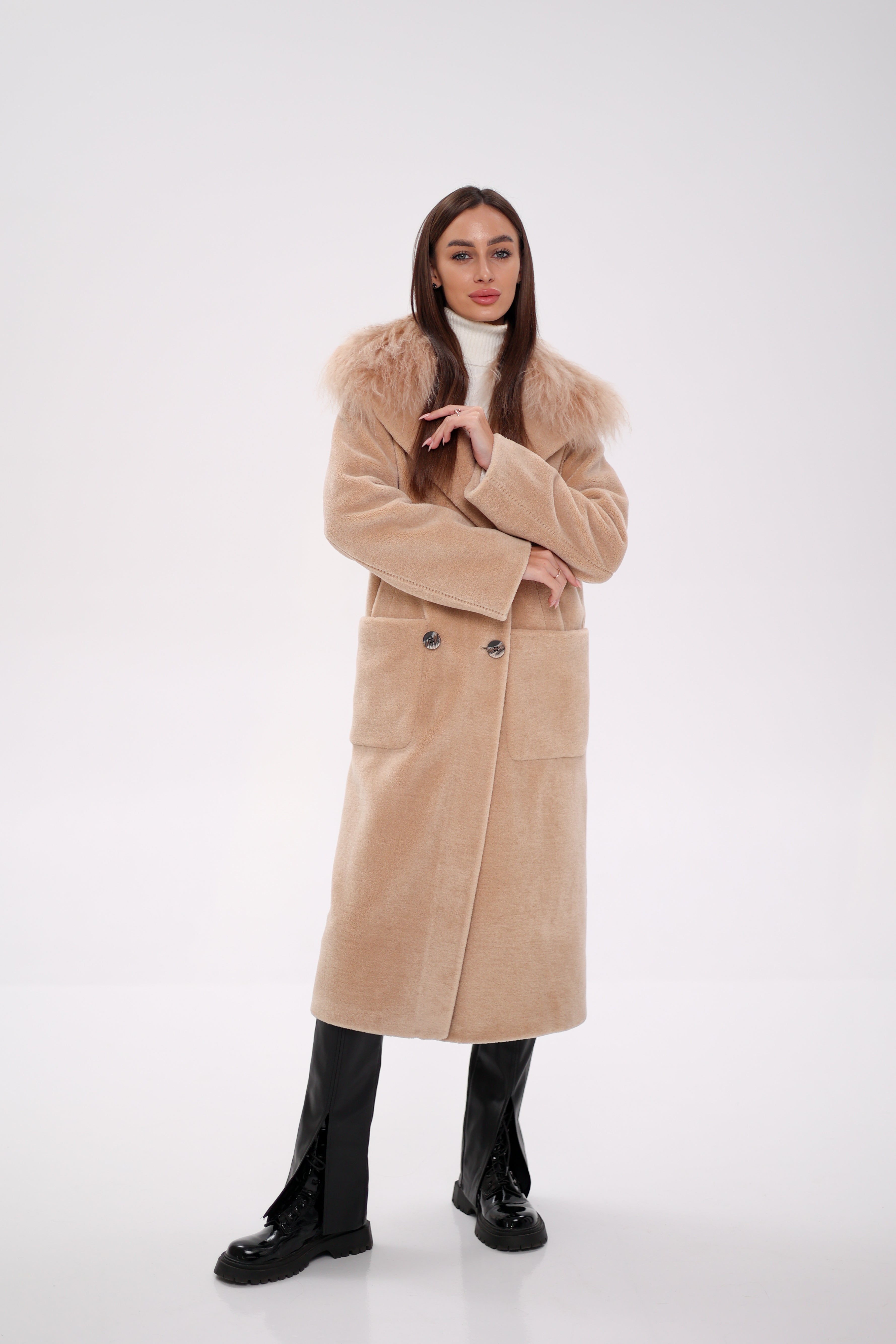Genuine Lama Fur Virgin Wool Coat