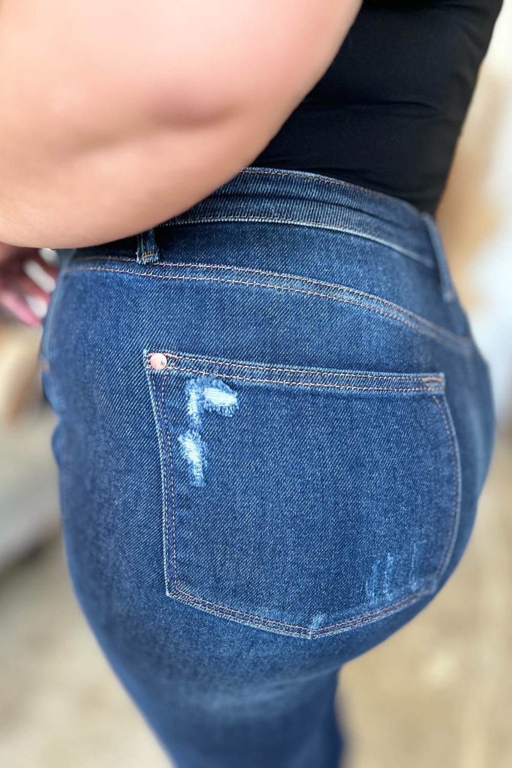 Judy Blue Full Size High Waist Rigid Magic Heavy Destroy Straight Women Jeans