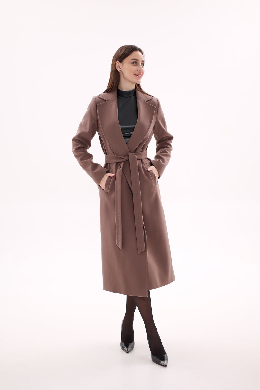 Harrington Classic Wraparound Overcoat in Mocha Mousse