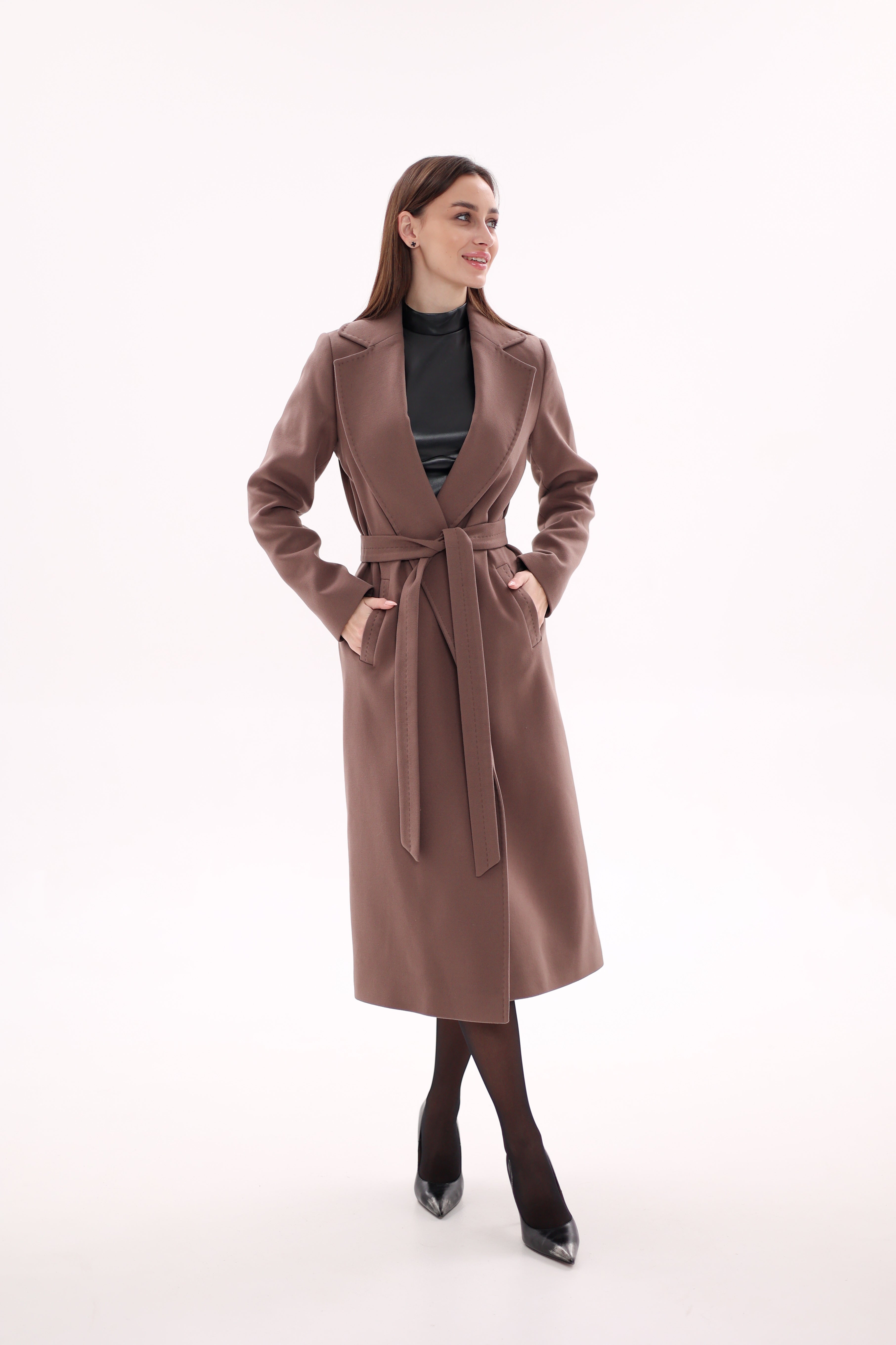 Harrington Classic Wraparound Overcoat in Mocha Mousse