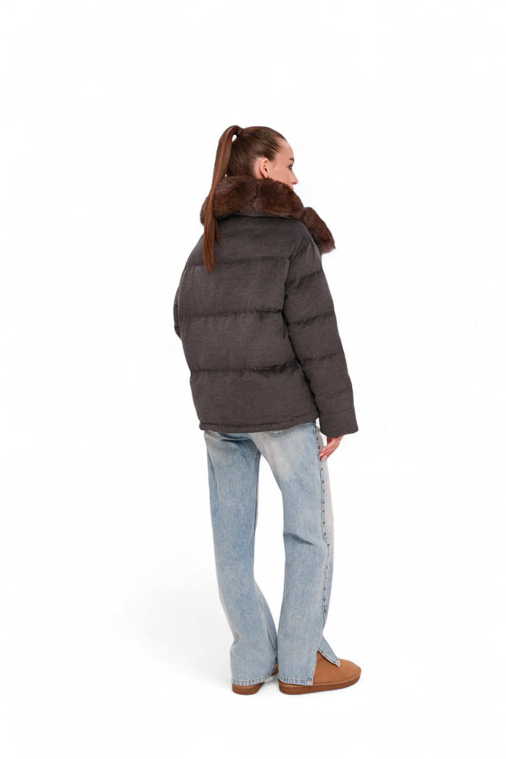 Elisa Genuine Polar Fox Fur Cashmere Effect Down Coat