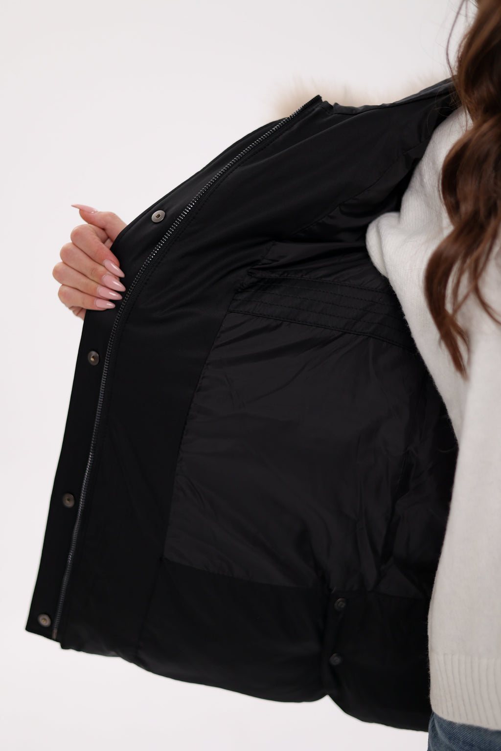 Genuine Fox Fur Trim Down Coat in Royal Blue