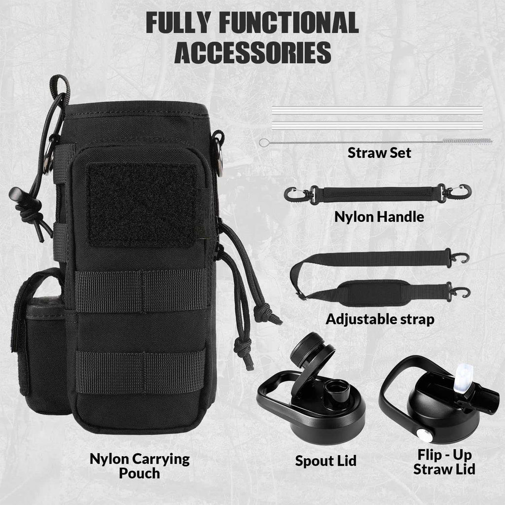 Votagoo 64Oz Half Gallon Stainless Steel Insulated Tactical Water Bottle with Metal Military Water Bottle Tactical Carrier Bag