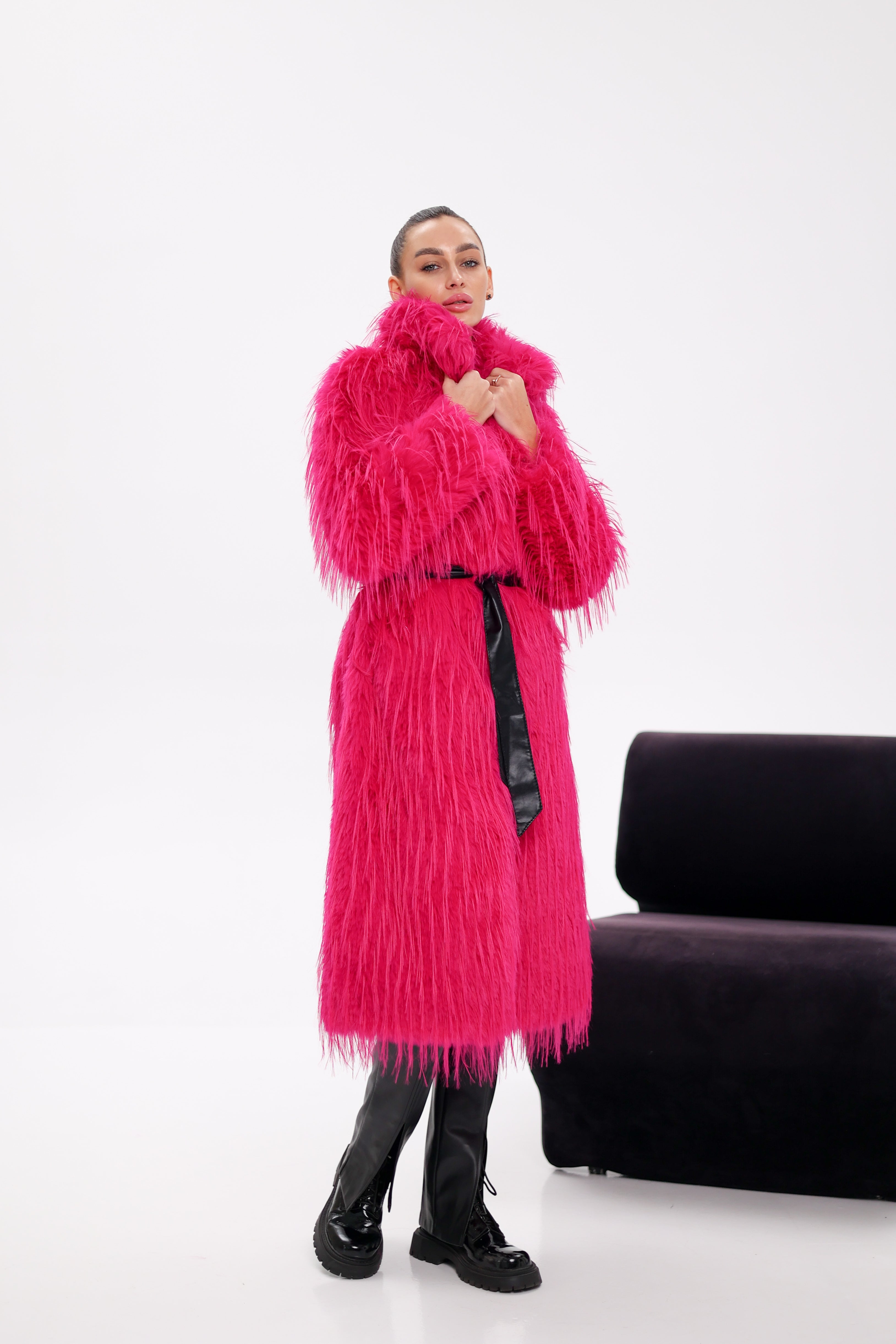 Faux Ostrich Effect Fur Coat