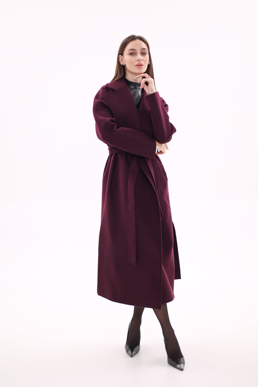 Cambridge Comfort Wraparound Wool Cashmere Coat in Royal Burgundy