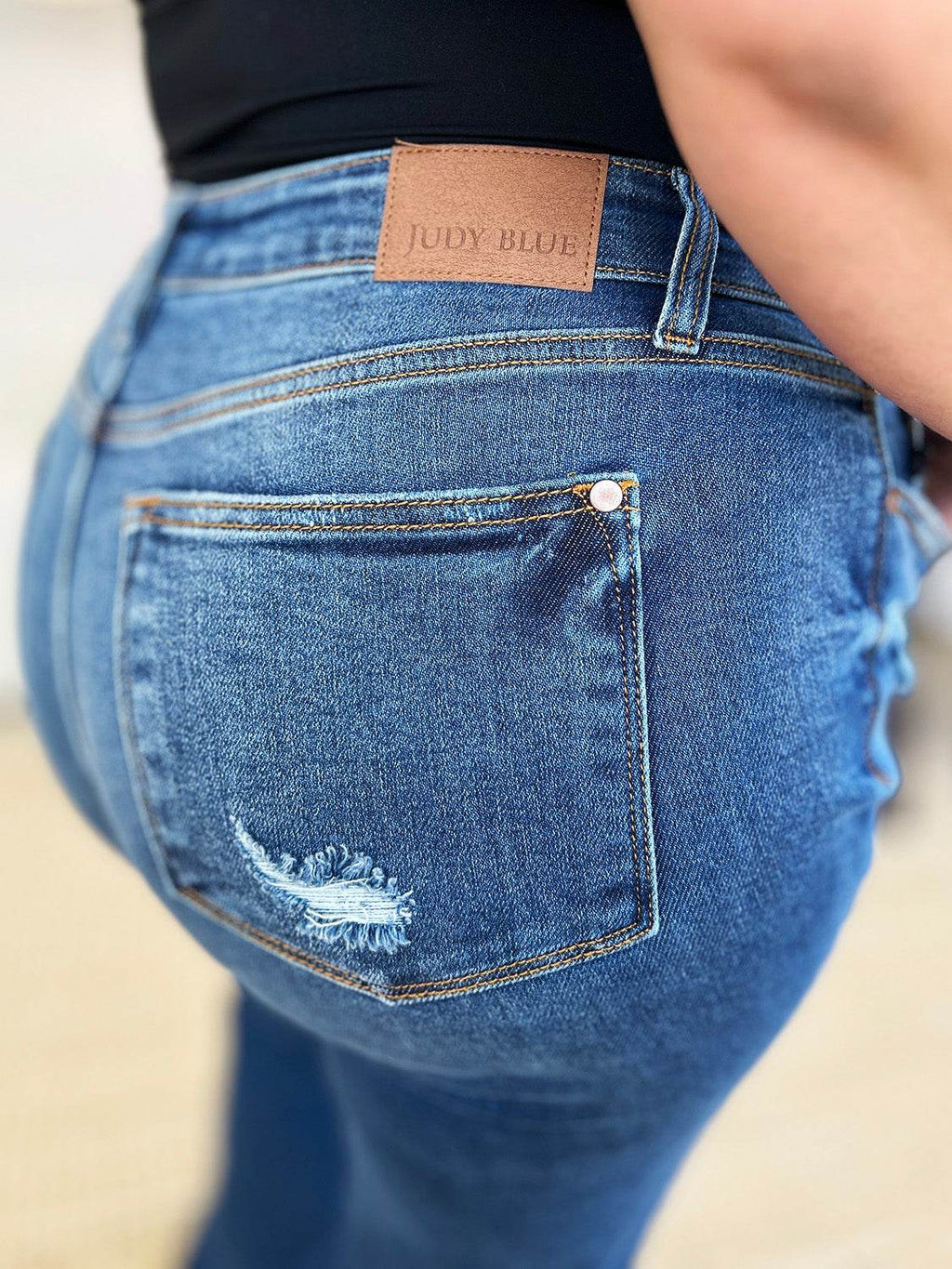 Judy Blue Full Size Mid Rise Distressed Raw Hem Women Jeans
