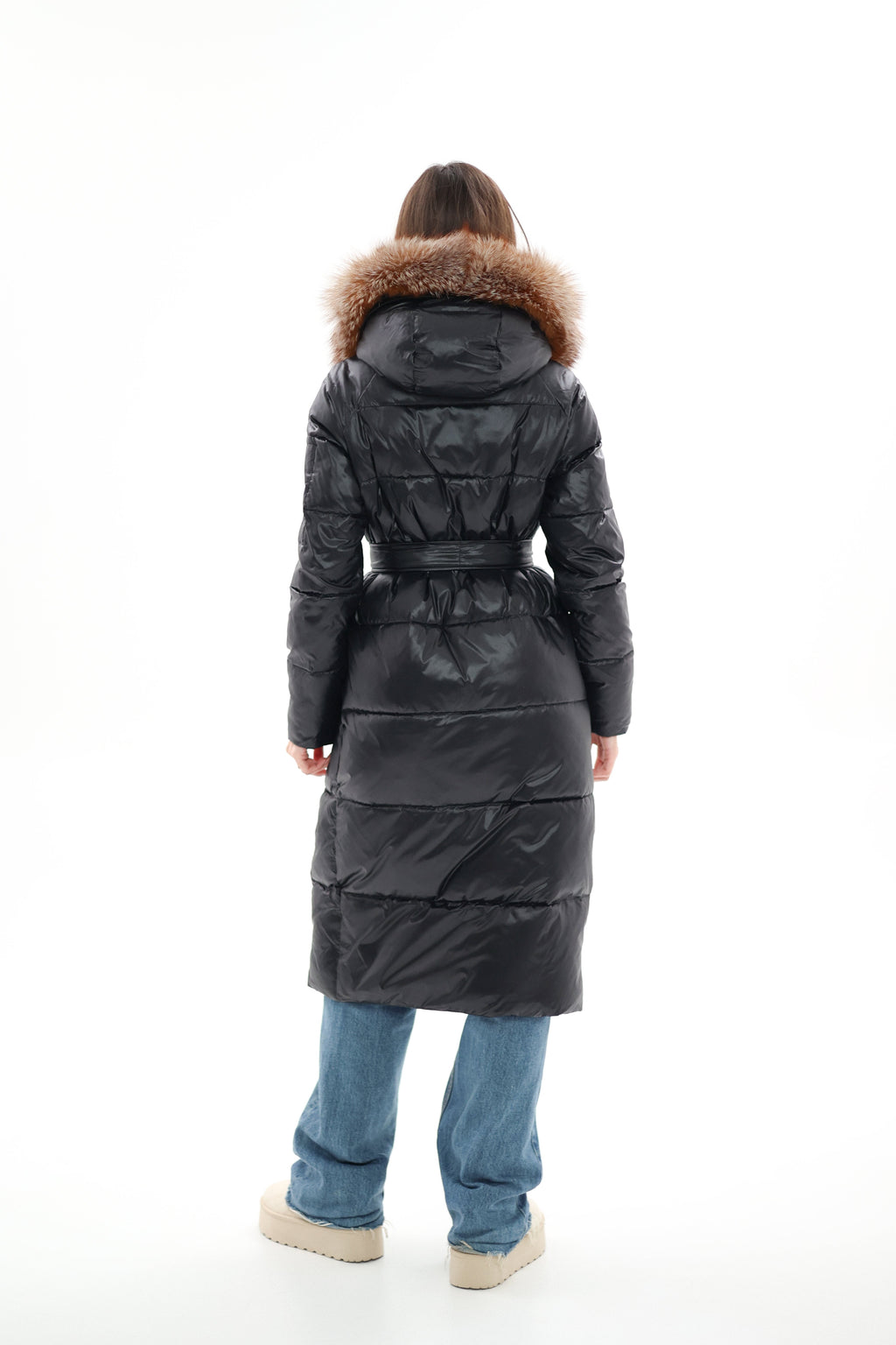 Genuine Silver Fox Fur Alternative Down Fill Coat