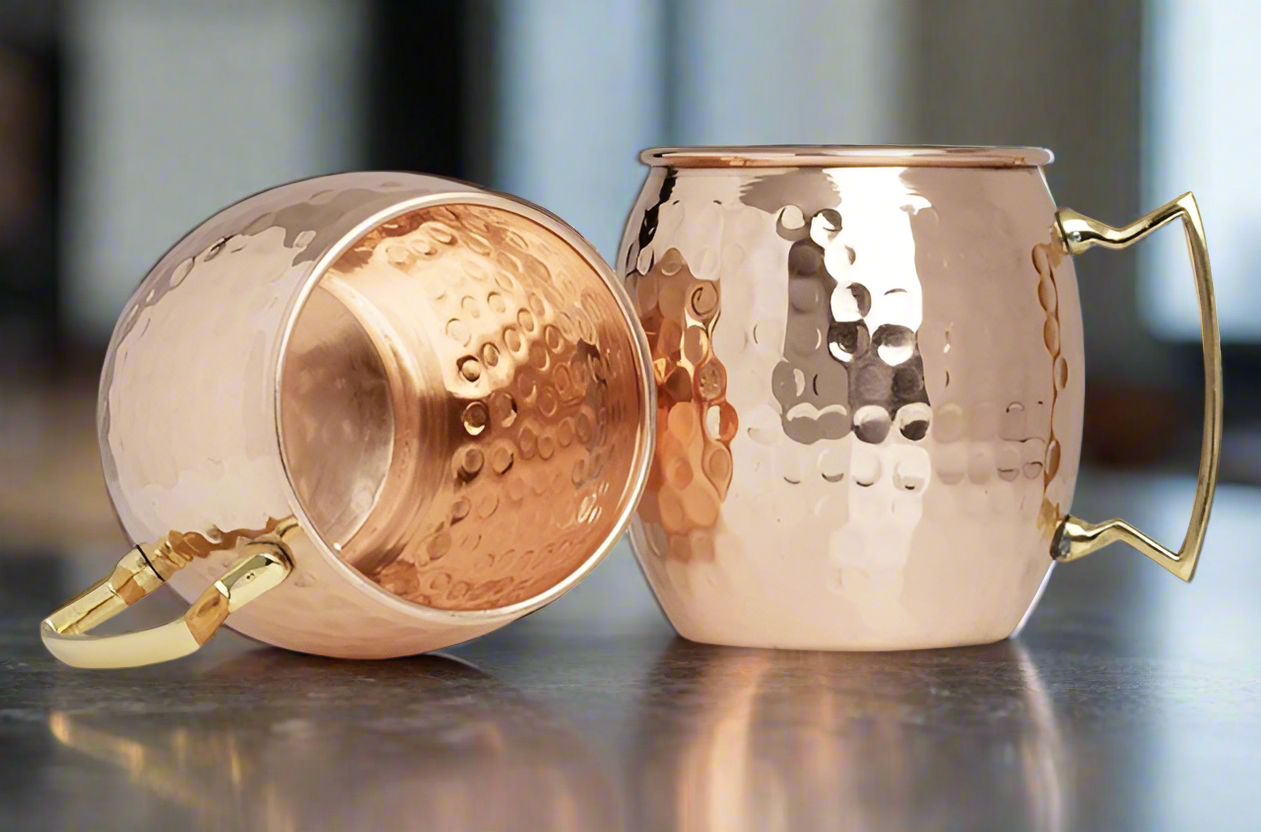 100% Pure Handcrafted Copper Cup Mug with A 14kt Gold Plated Handle