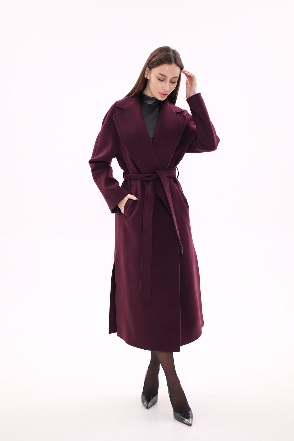 Cambridge Comfort Wraparound Wool Cashmere Coat in Royal Burgundy