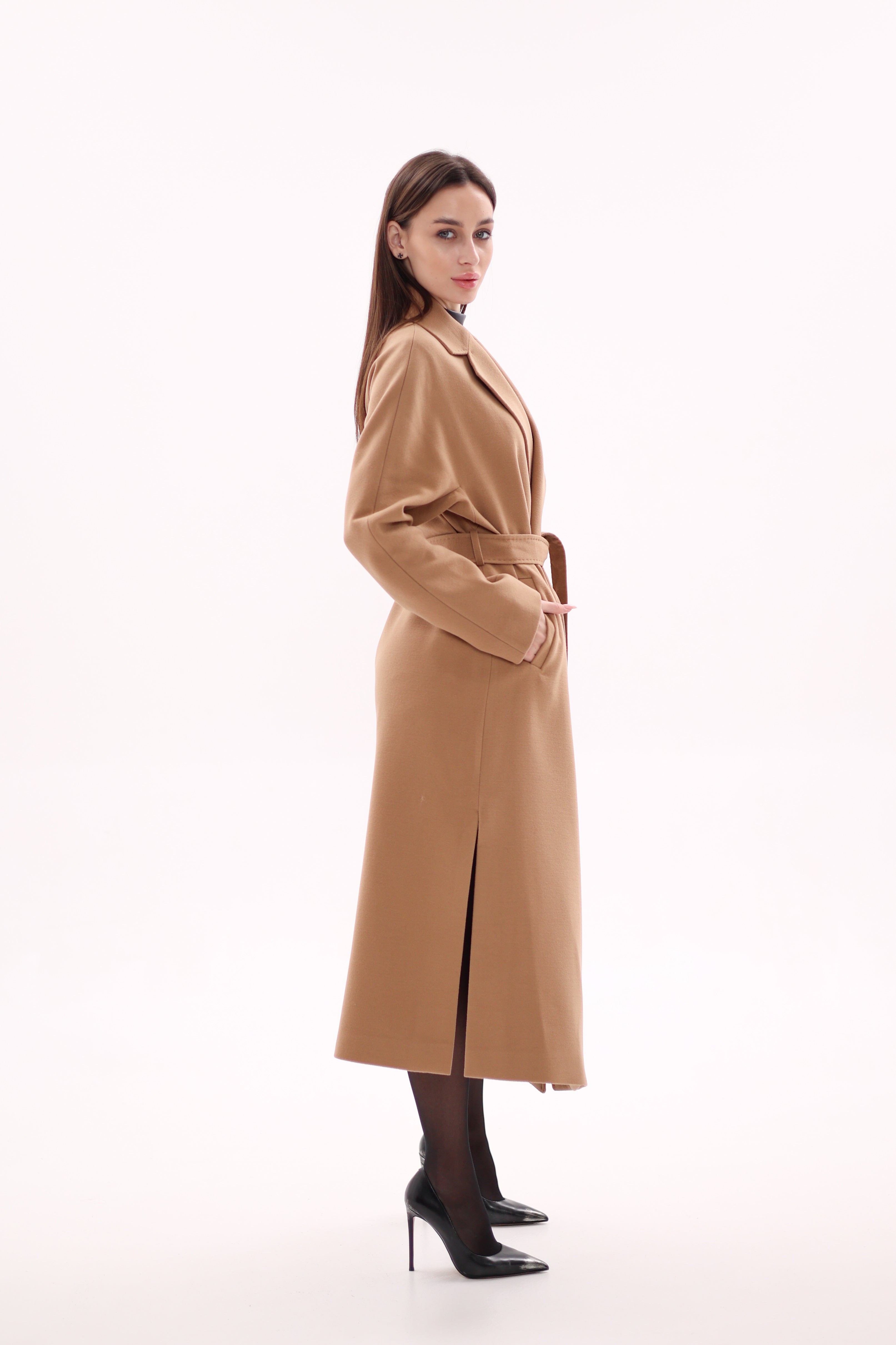Cambridge Comfort Classic Wraparound Wool Blend Overcoat in Camel