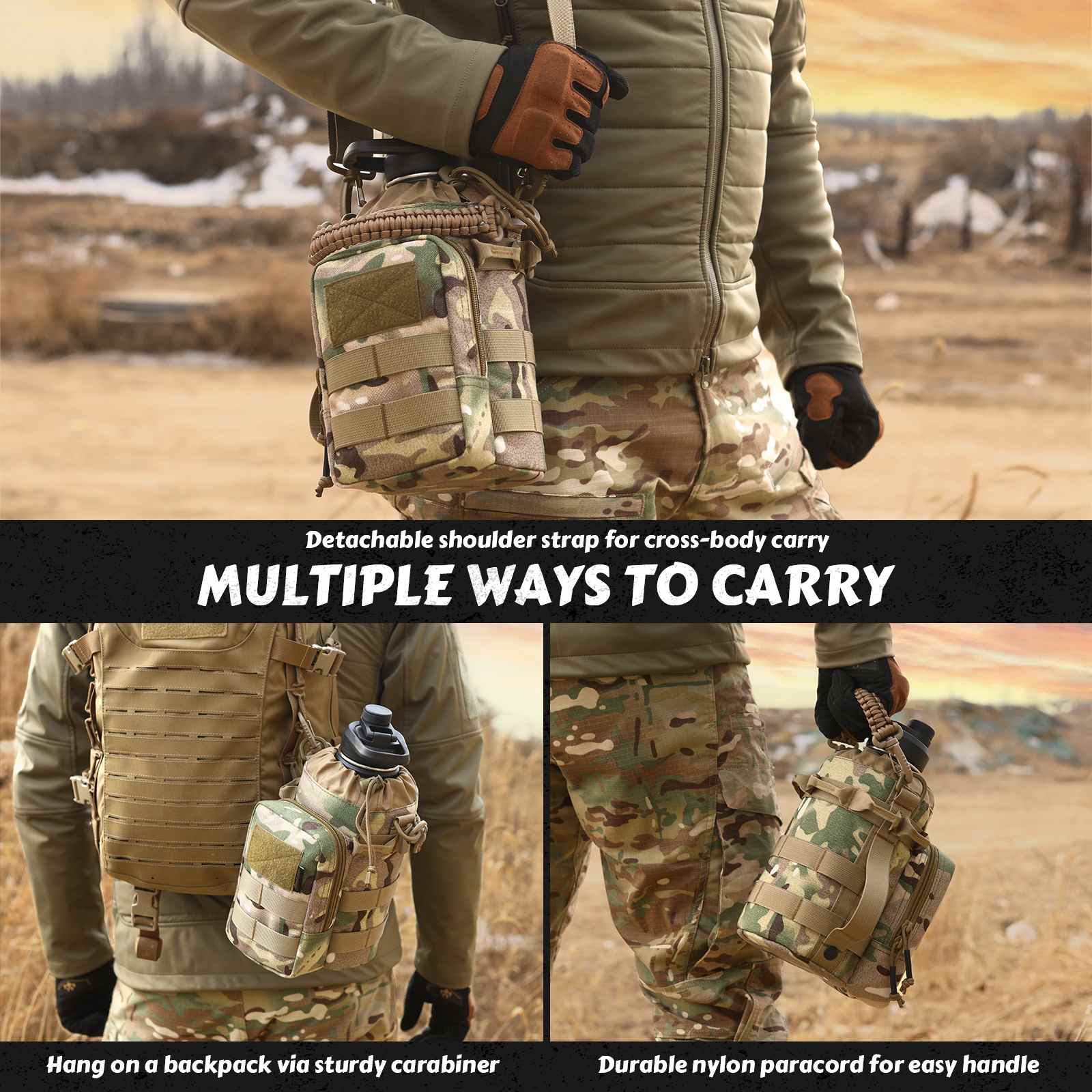 Votagoo 64Oz Half Gallon Stainless Steel Insulated Tactical Water Bottle with Metal Military Water Bottle Tactical Carrier Bag