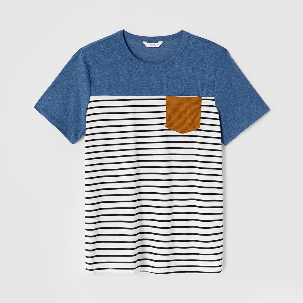 Family Matching Blue Cap-sleeve Belted Midi Dresses and Tee: Blue