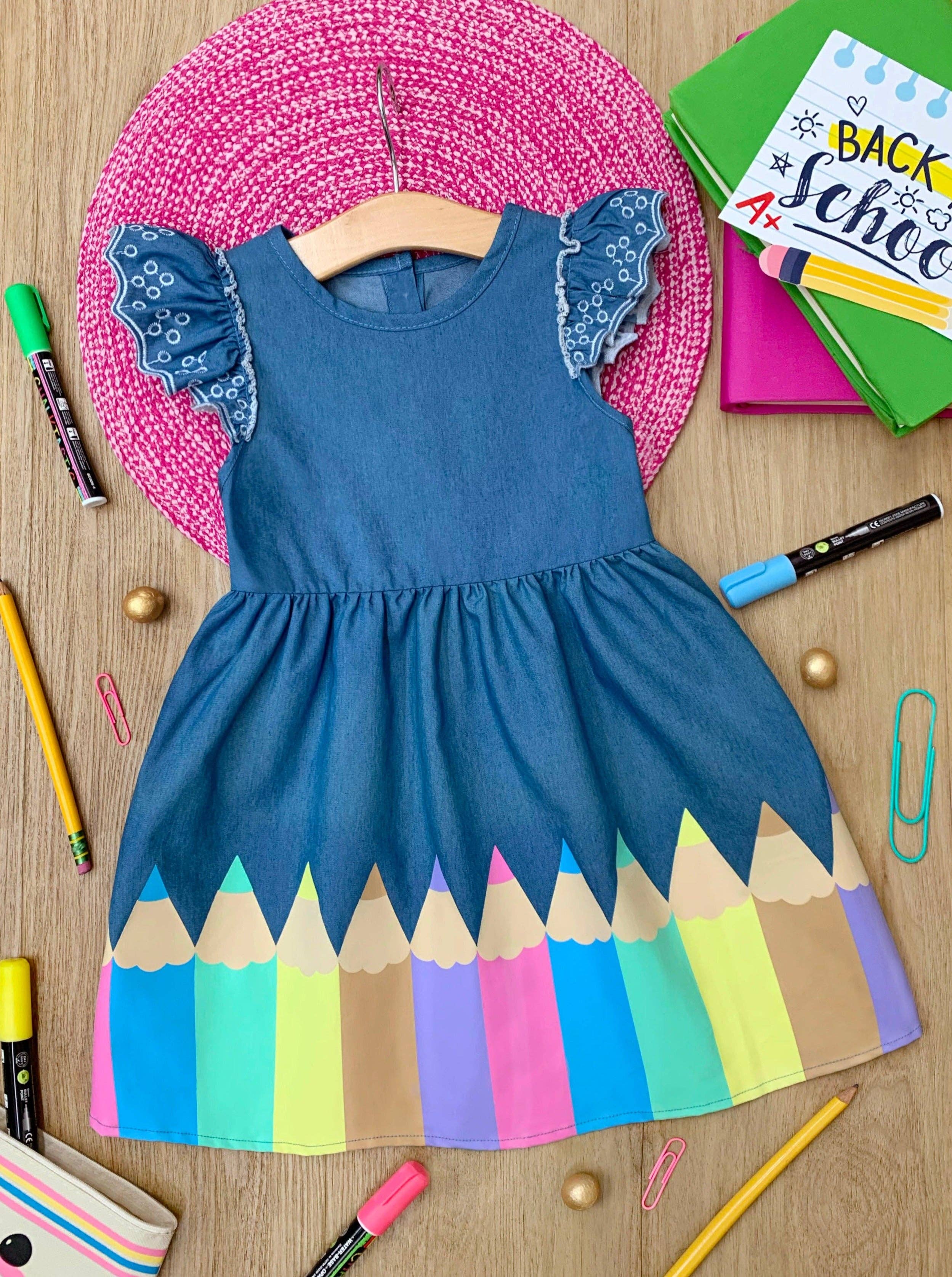 Color Me Pretty Ruffle Sleeve Denim Dress: Denim