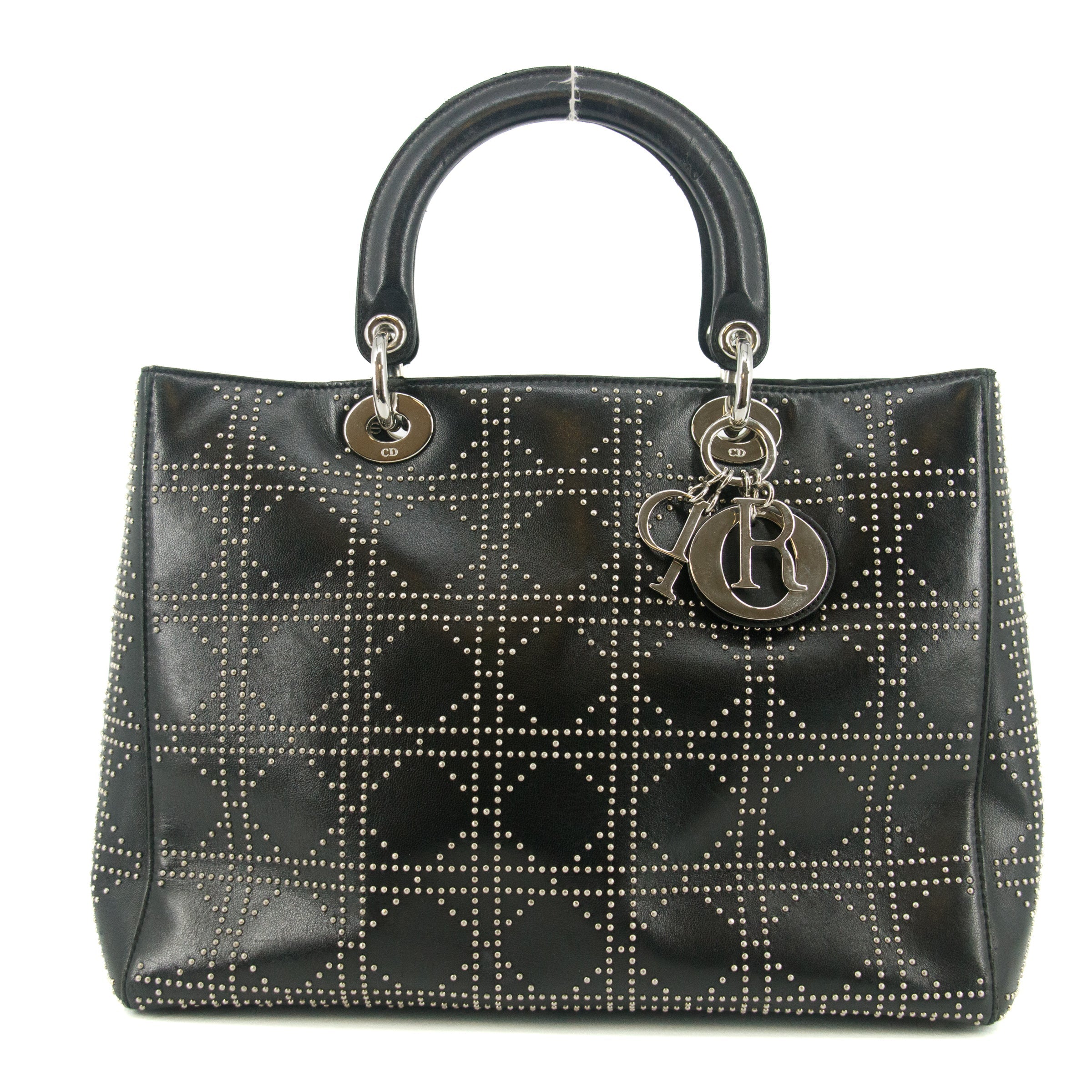 Christian Dior Leather Studded Black Lady Dior Tote Bag #8532