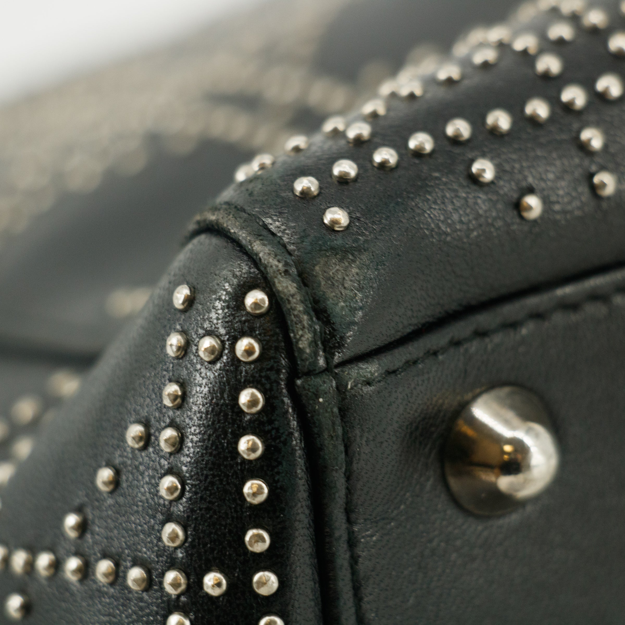 Christian Dior Leather Studded Black Lady Dior Tote Bag #8532