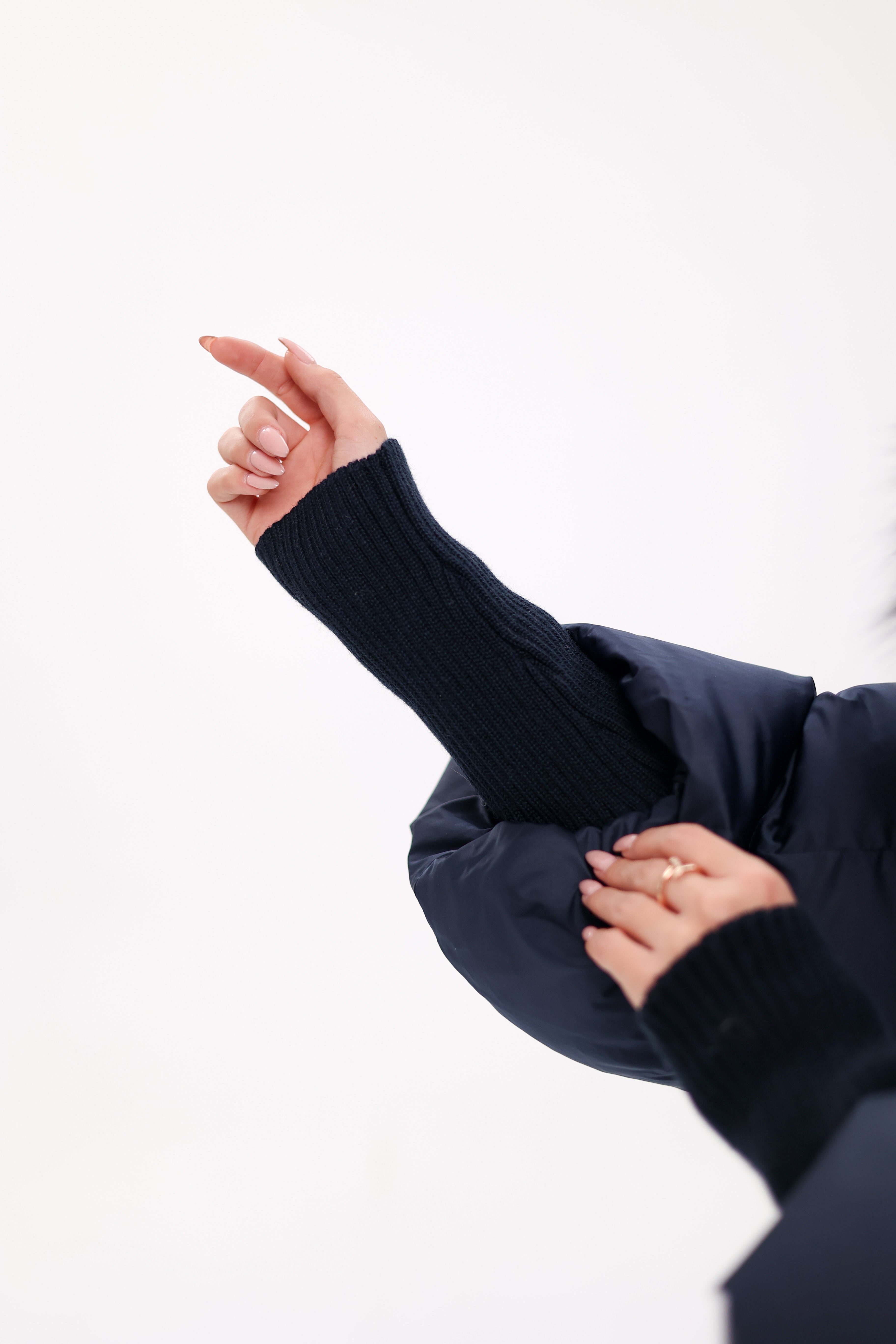 Genuine Fox Fur Trim Down Coat in Royal Blue