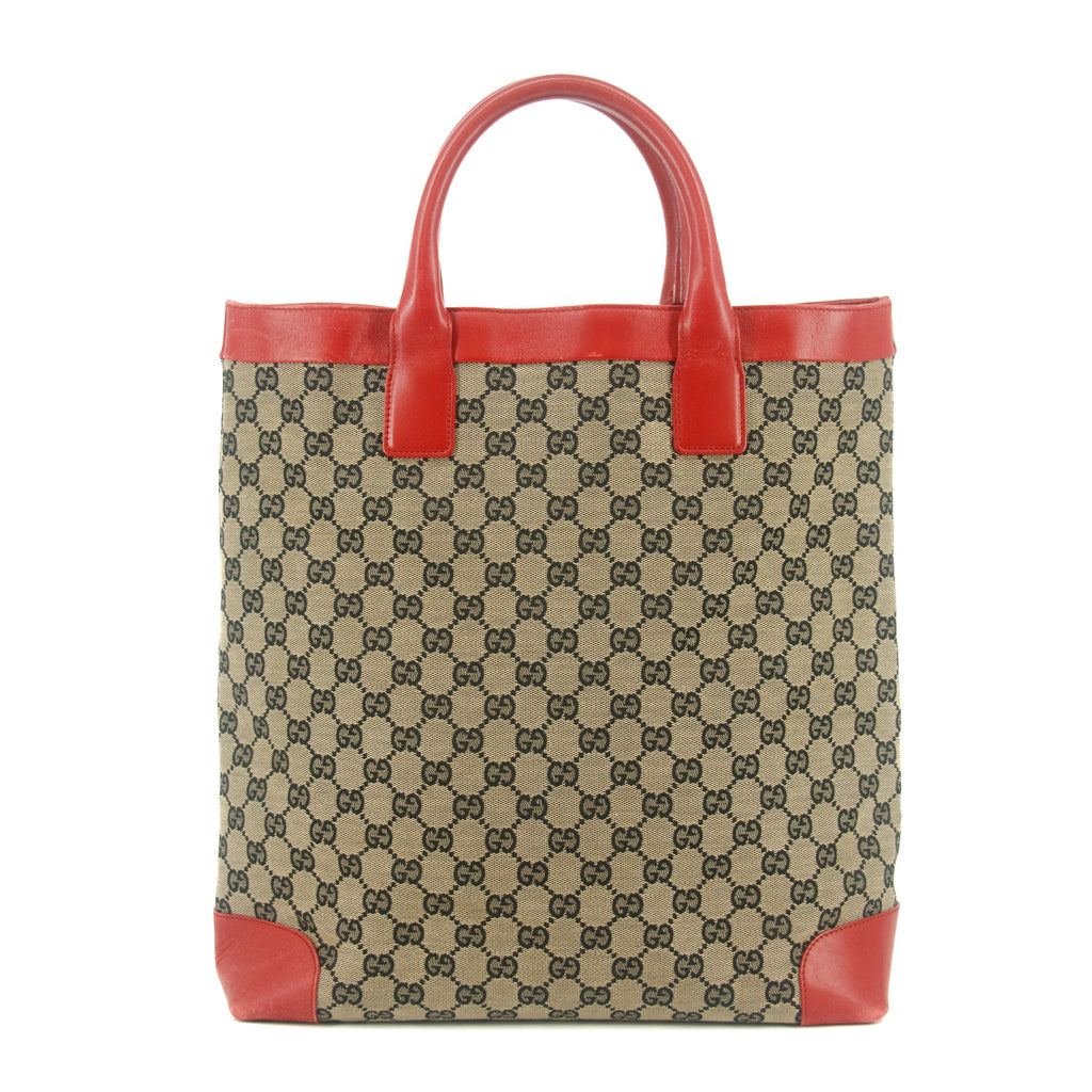 Gucci GG Canvas Brown x Red Tote Bag #8928