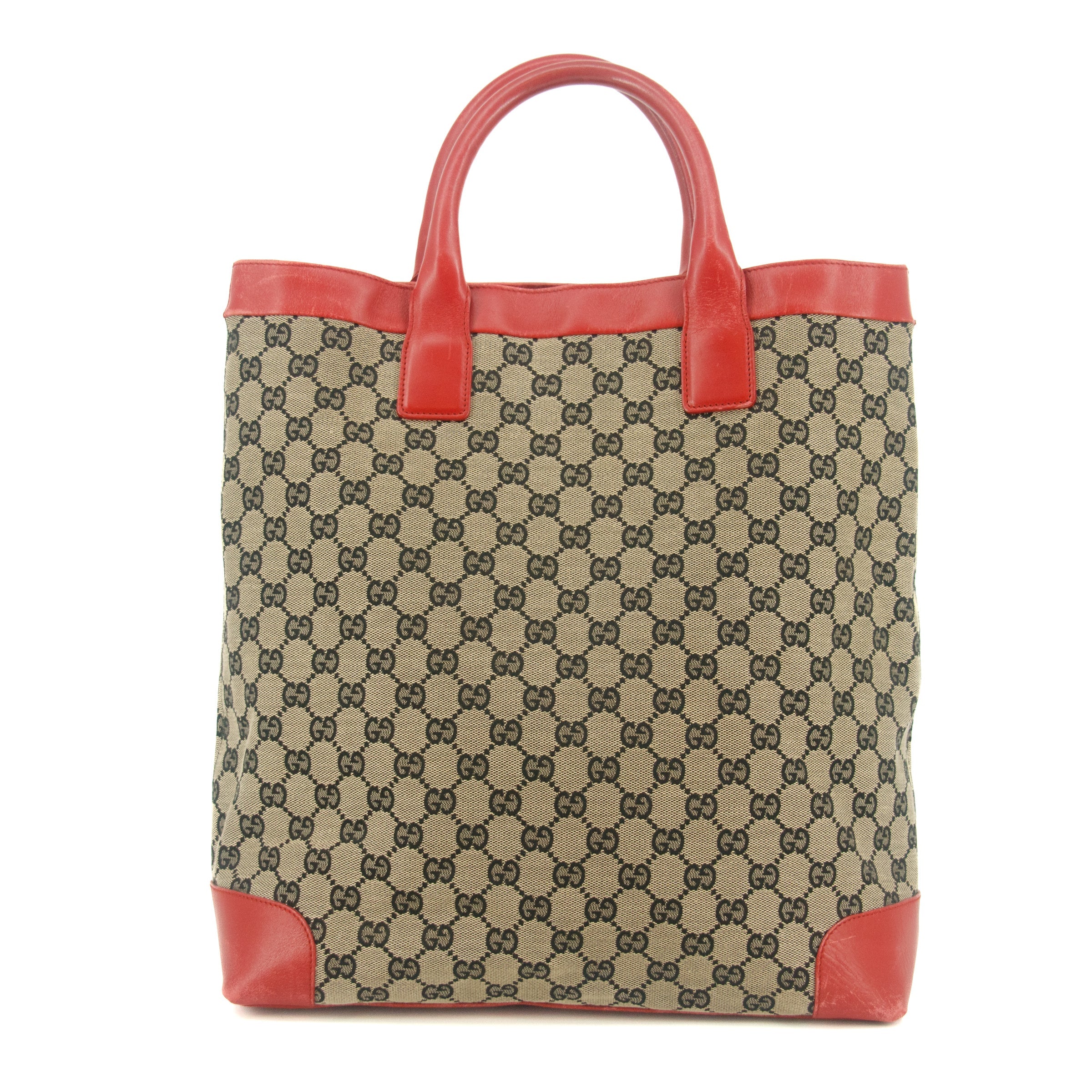 Gucci GG Canvas Brown x Red Tote Bag #8928