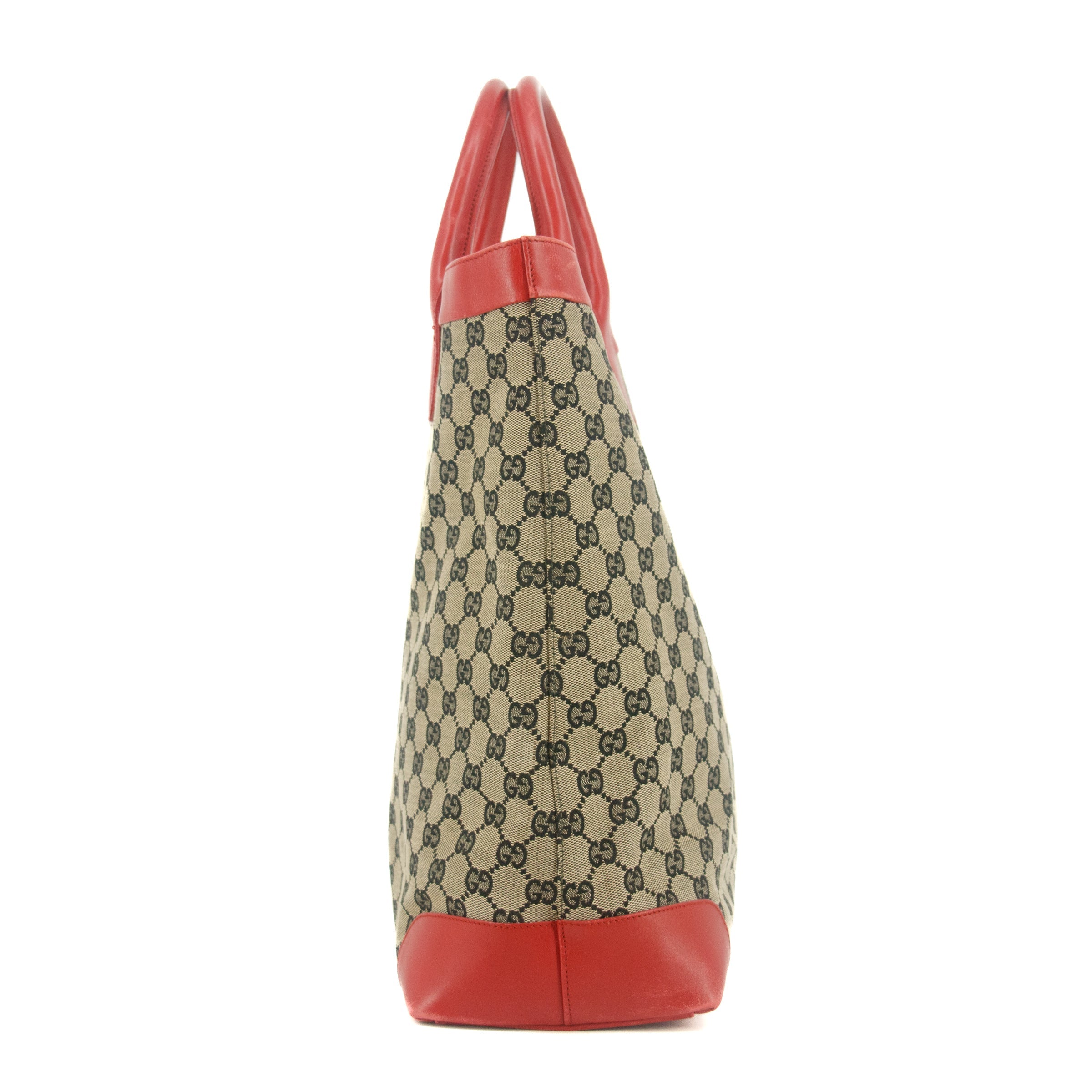 Gucci GG Canvas Brown x Red Tote Bag #8928