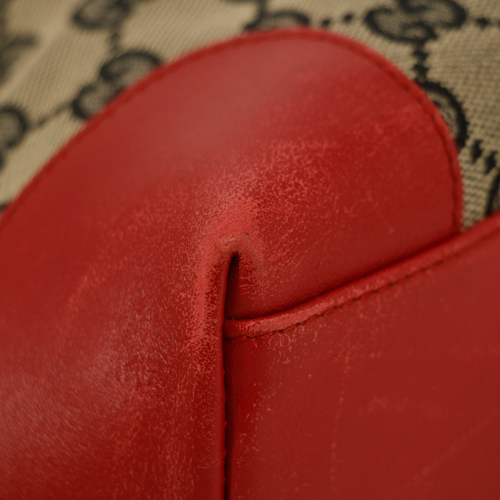 Gucci GG Canvas Brown x Red Tote Bag #8928