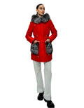 Roma Genuine Silver Fox Fur Rabbit Fur Insulated Parka in Red
