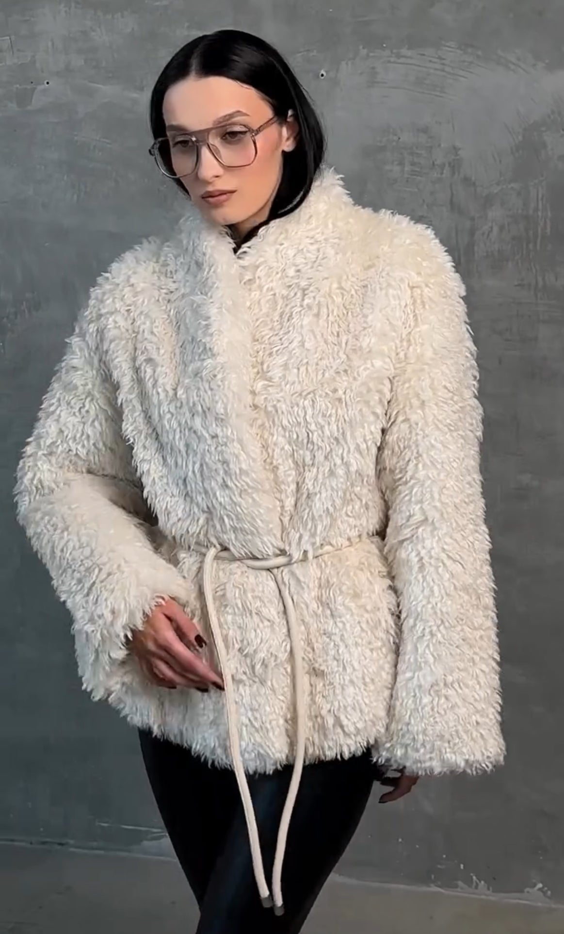 Faux Fur Coat with Leather Belt