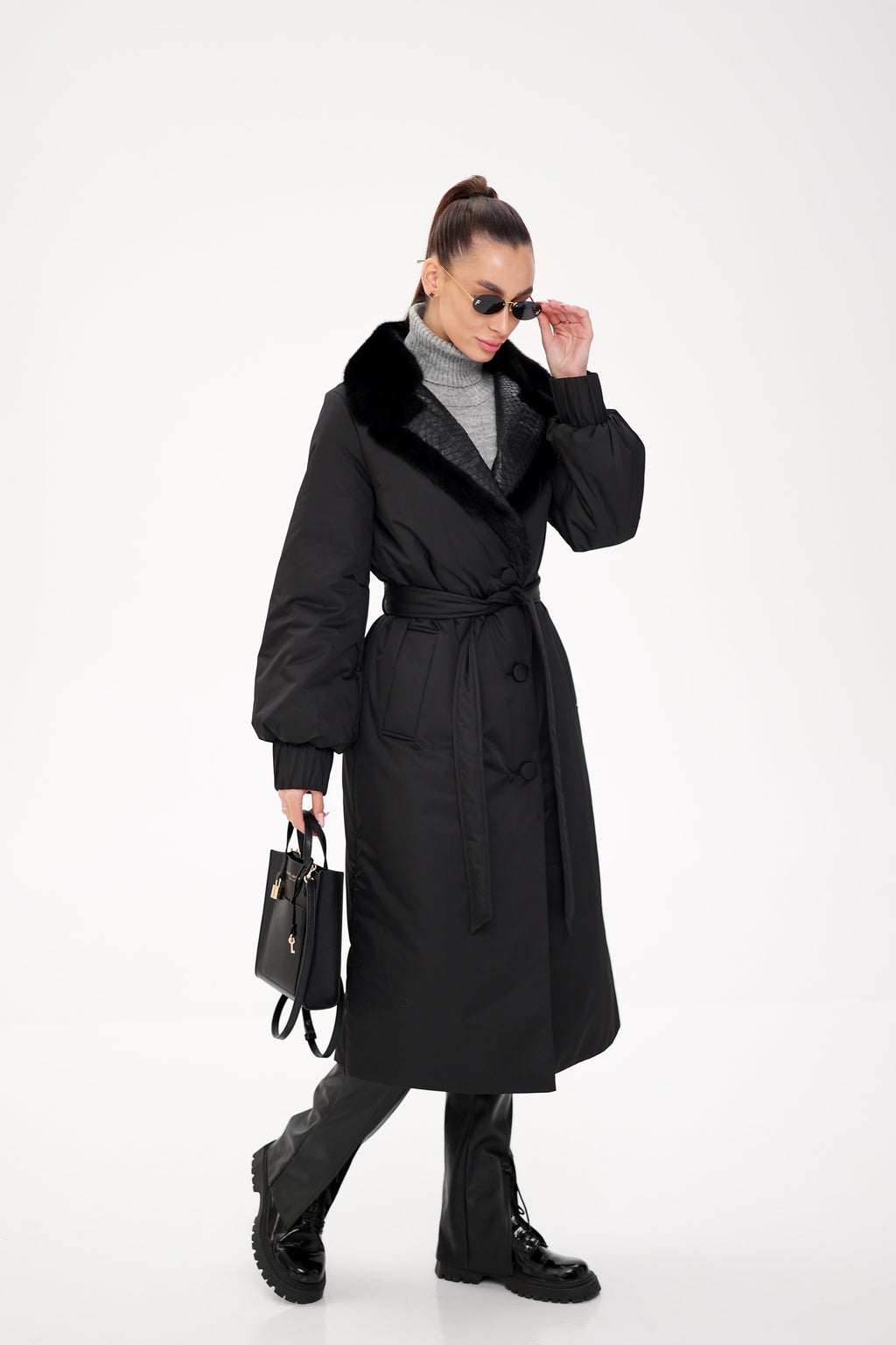 Genuine Mink Fur Real Python Leather Trim Coat