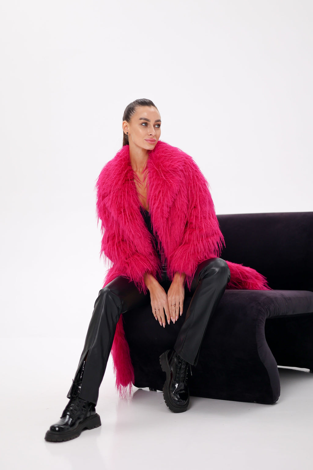 Faux Ostrich Effect Fur Coat