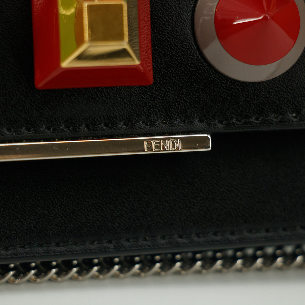 Fendi Chain Wallet Studs Leather Black Multicolor #9209