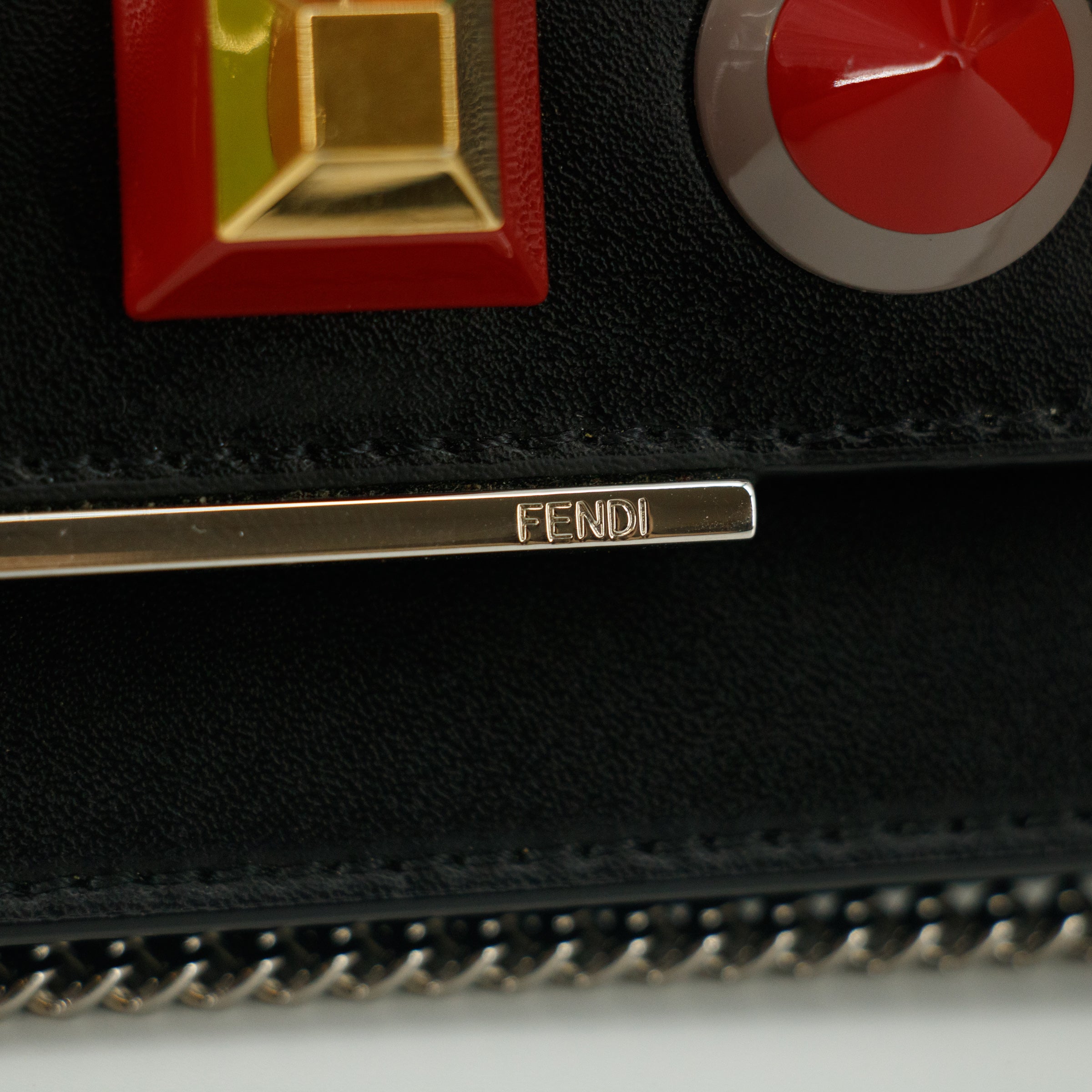 Fendi Chain Wallet Studs Leather Black Multicolor #9209