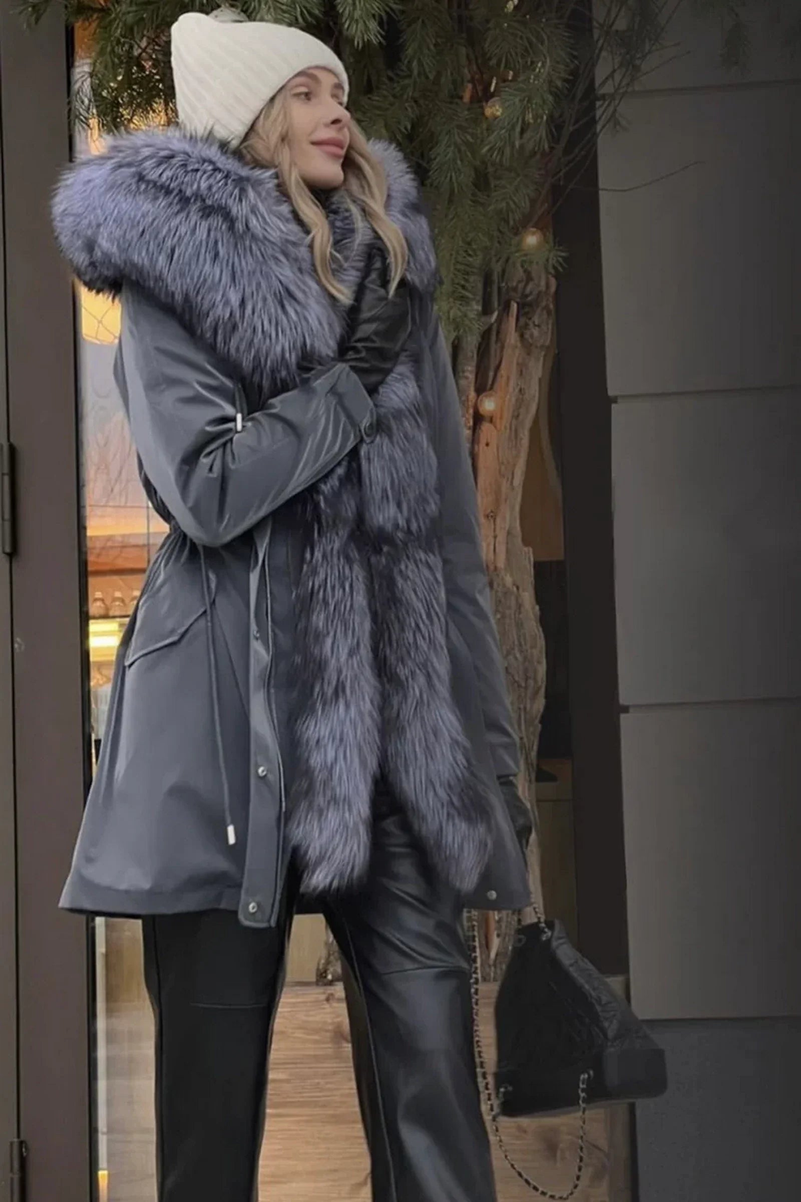 Genuine Silver Fox Fully Lined Hood Rabbit Insulated Parka