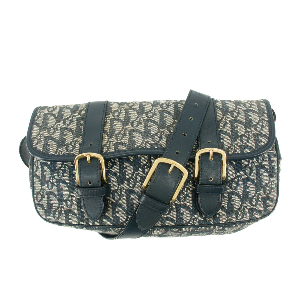 Christian Dior Blue Trotter Canvas Oblique Shoulder Bag #9241